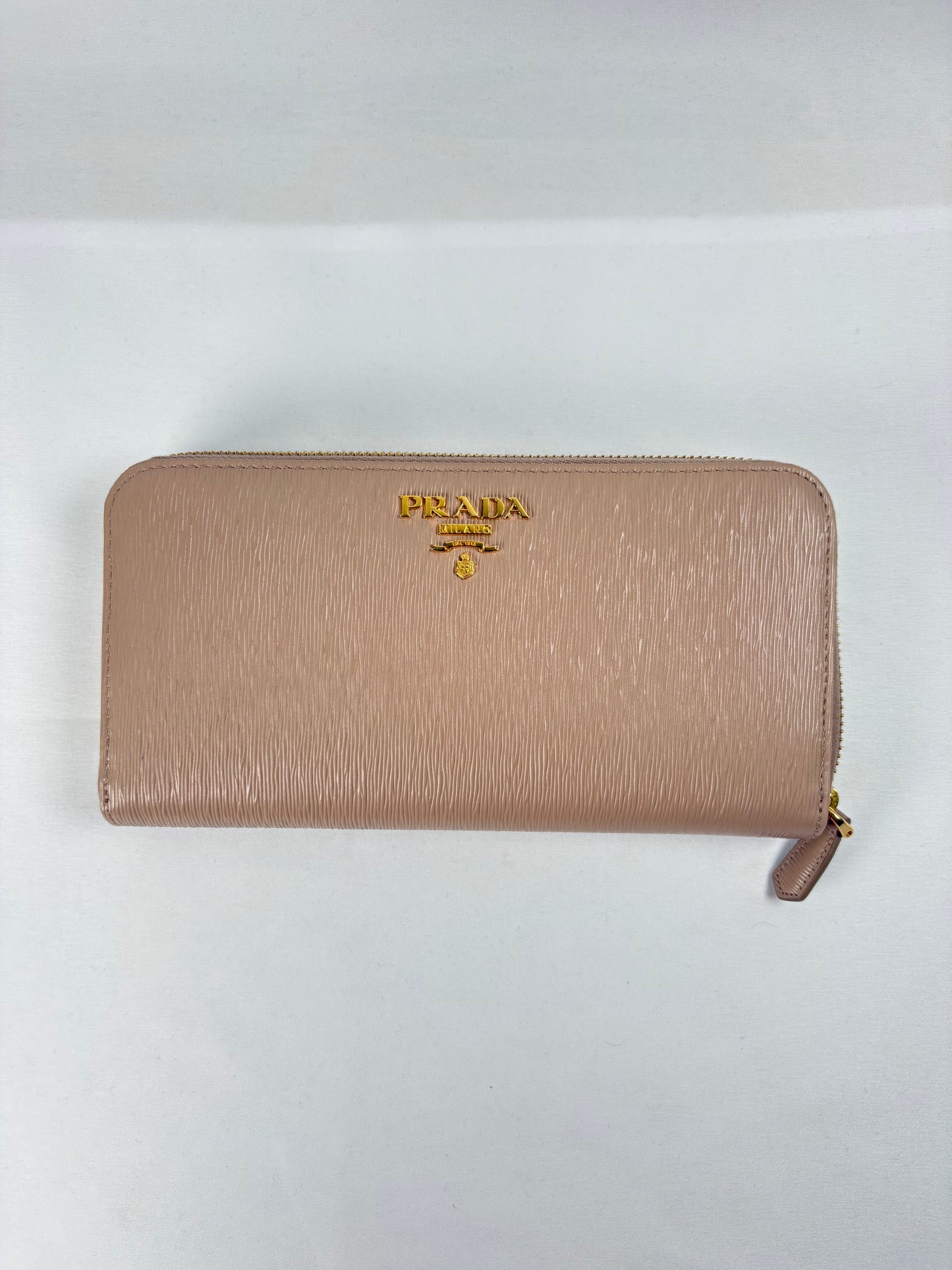 Pre-Owned PRADA Saffiano Leather Long Zip Around Wallet, Nude