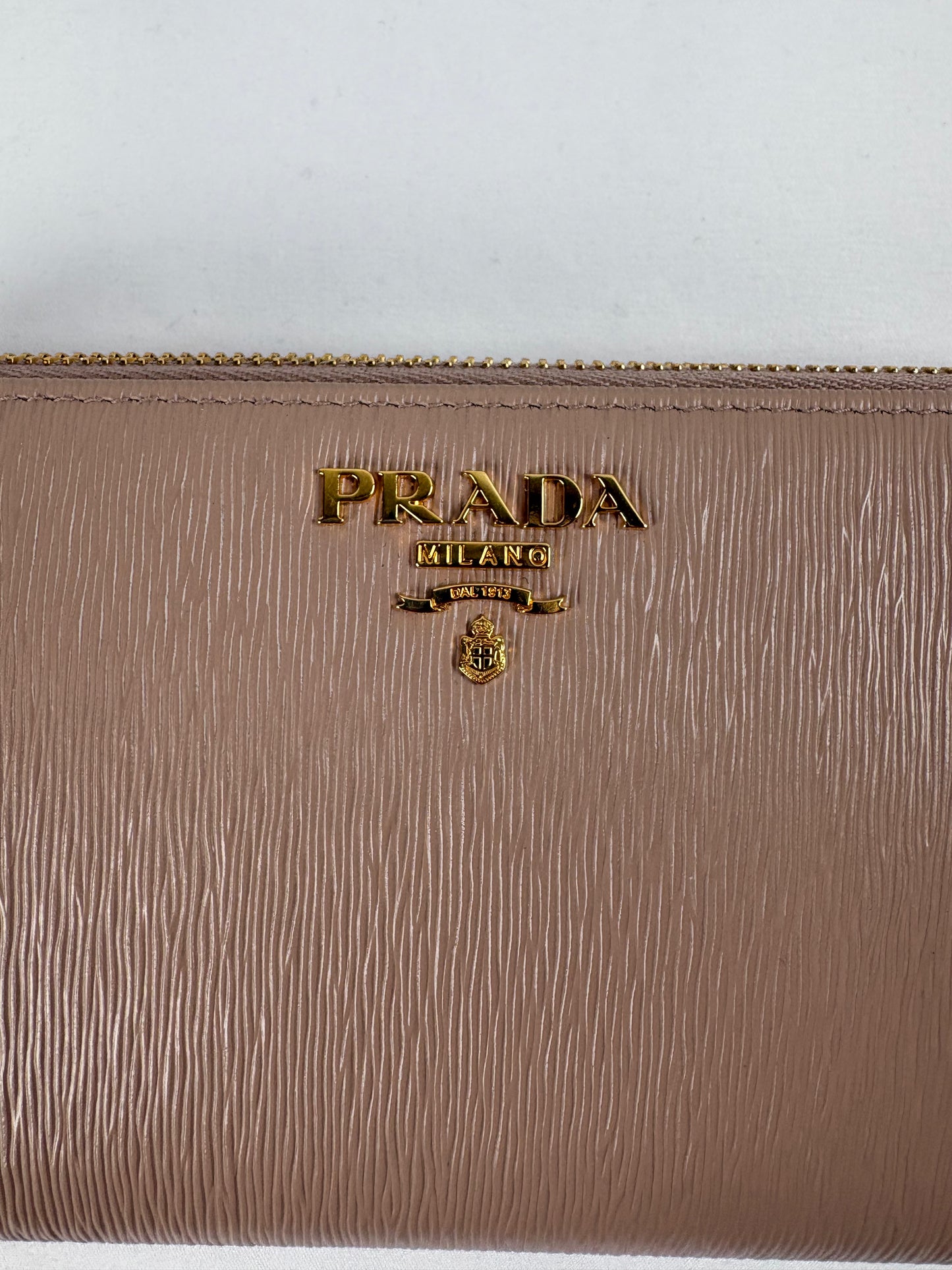 Pre-Owned PRADA Saffiano Leather Long Zip Around Wallet, Nude