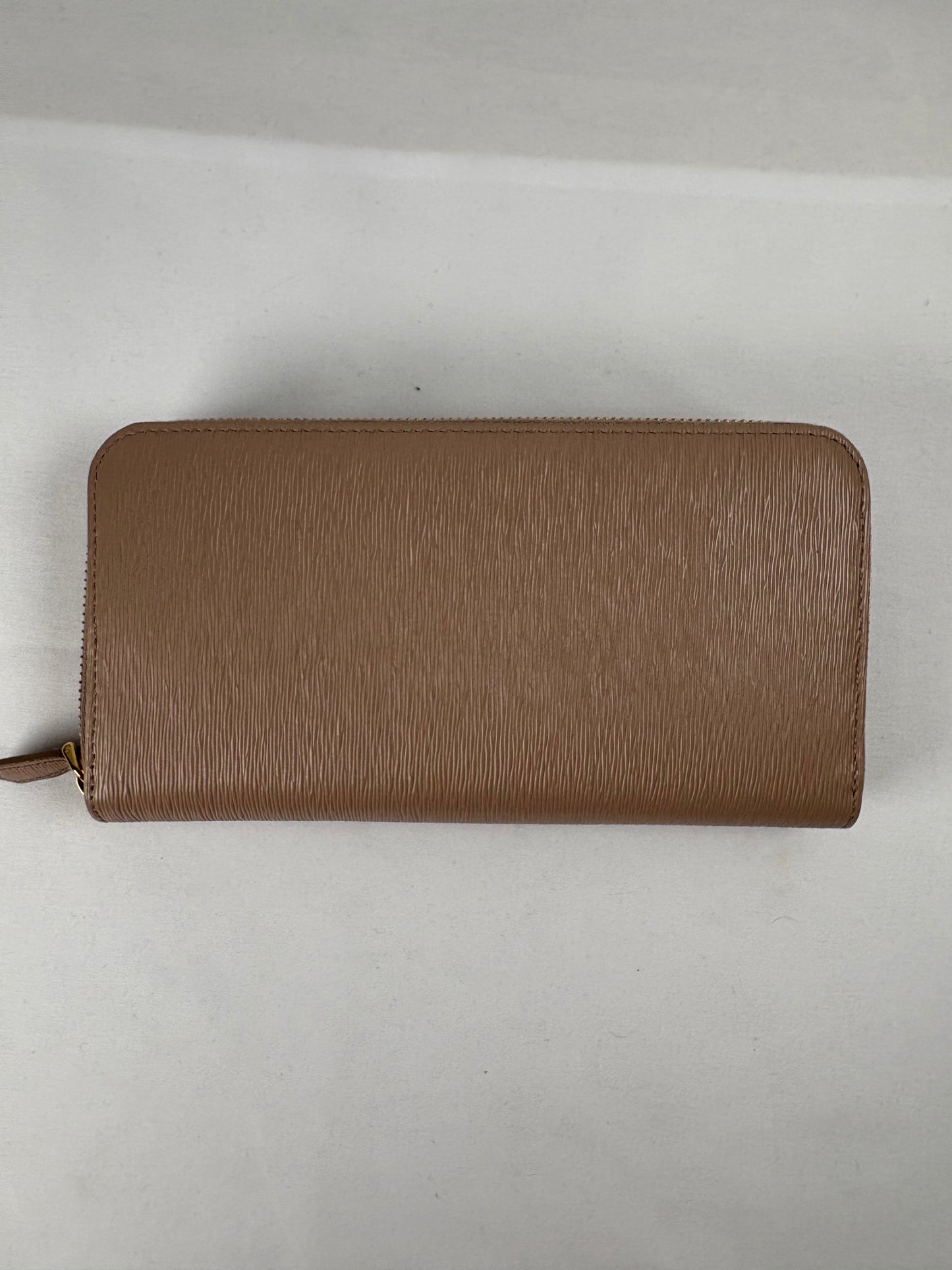 Pre-Owned PRADA Saffiano Leather Long Zip Around Wallet, Nude