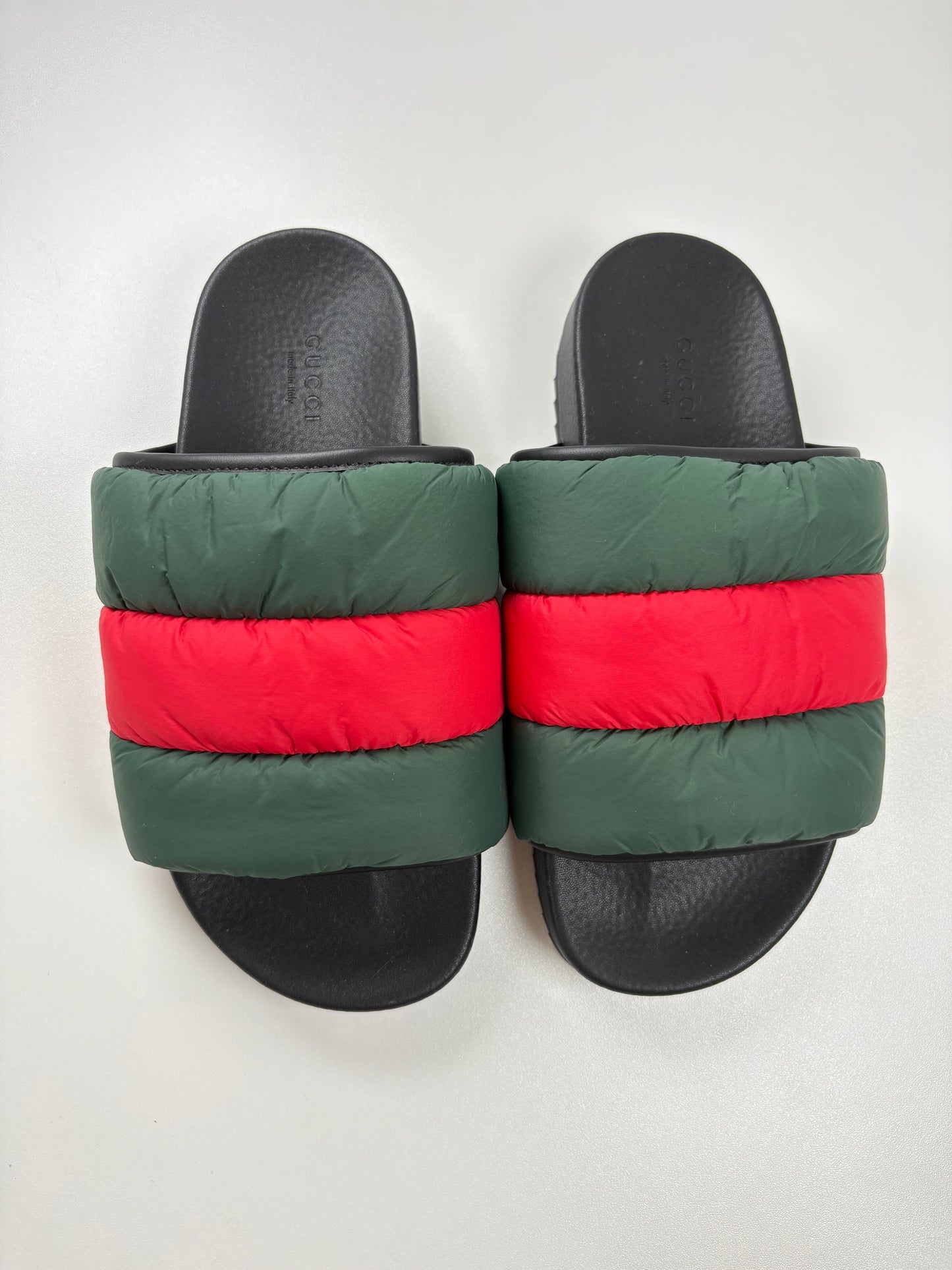 Pre-Owned GUCCI Padded Web Slides, Green/Red, 38