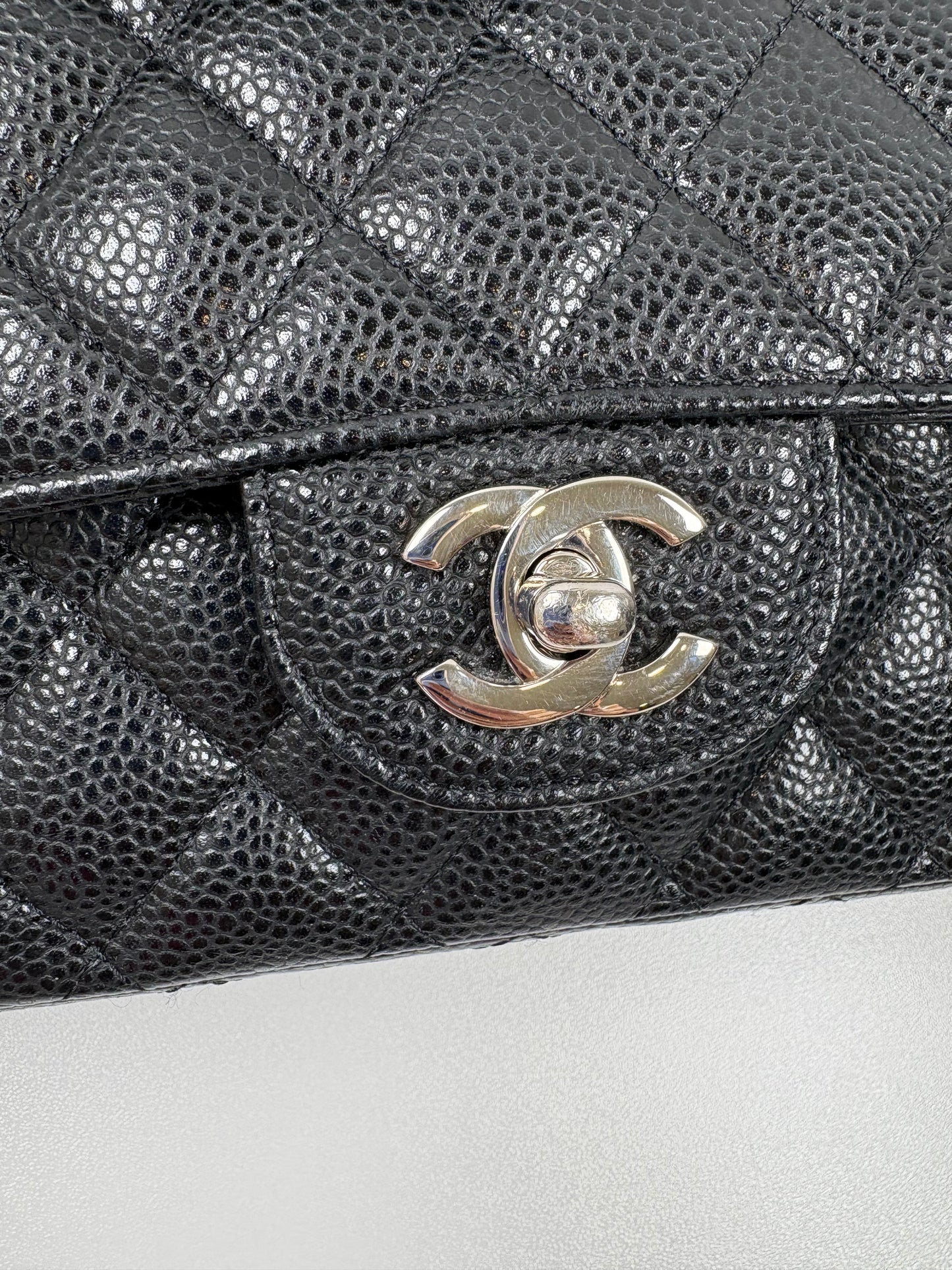 Pre-Owned CHANEL™ Double Flap Handbag, Black/SHW, Medium