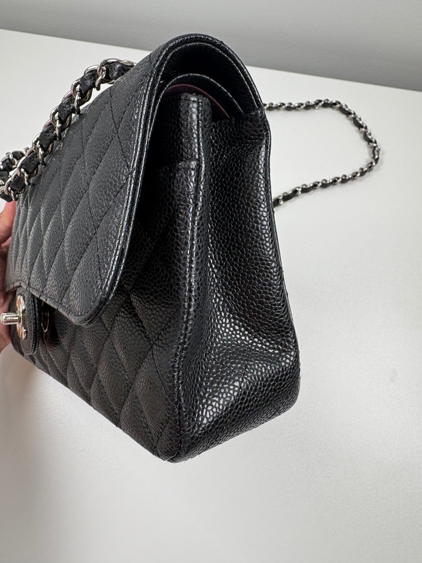 Pre-Owned CHANEL™ Double Flap Handbag, Black/SHW, Medium