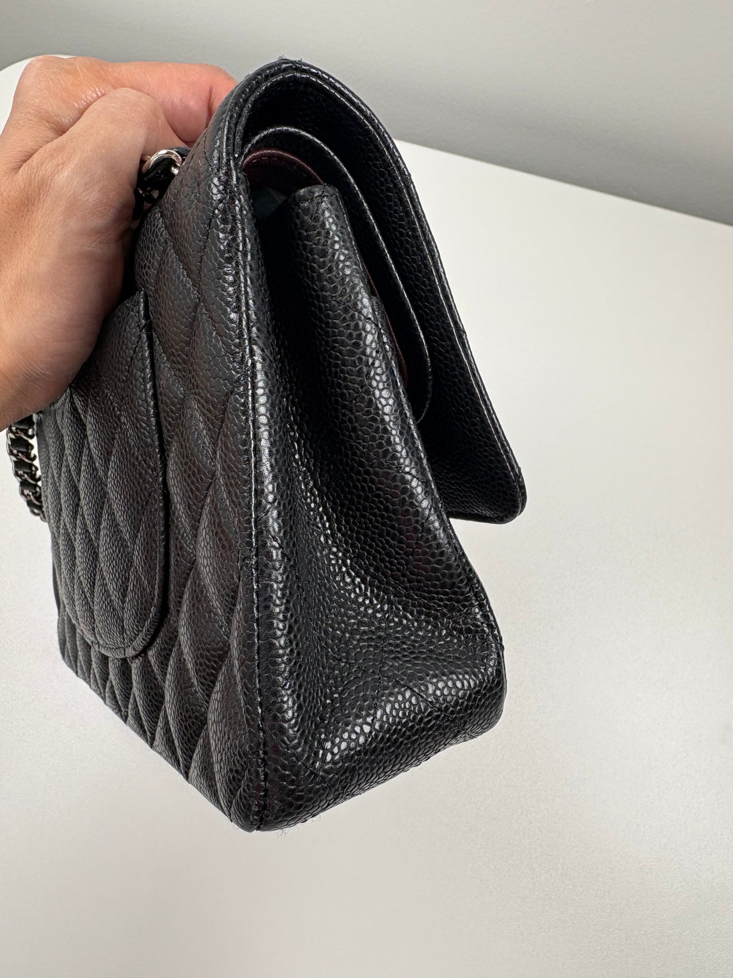 Pre-Owned CHANEL™ Double Flap Handbag, Black/SHW, Medium