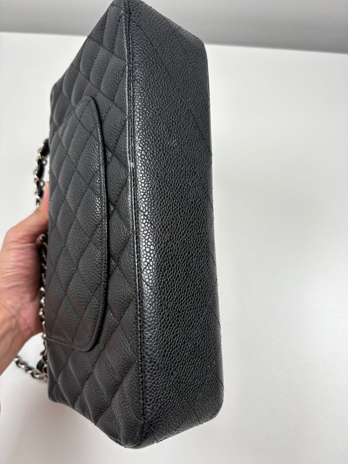 Pre-Owned CHANEL™ Double Flap Handbag, Black/SHW, Medium