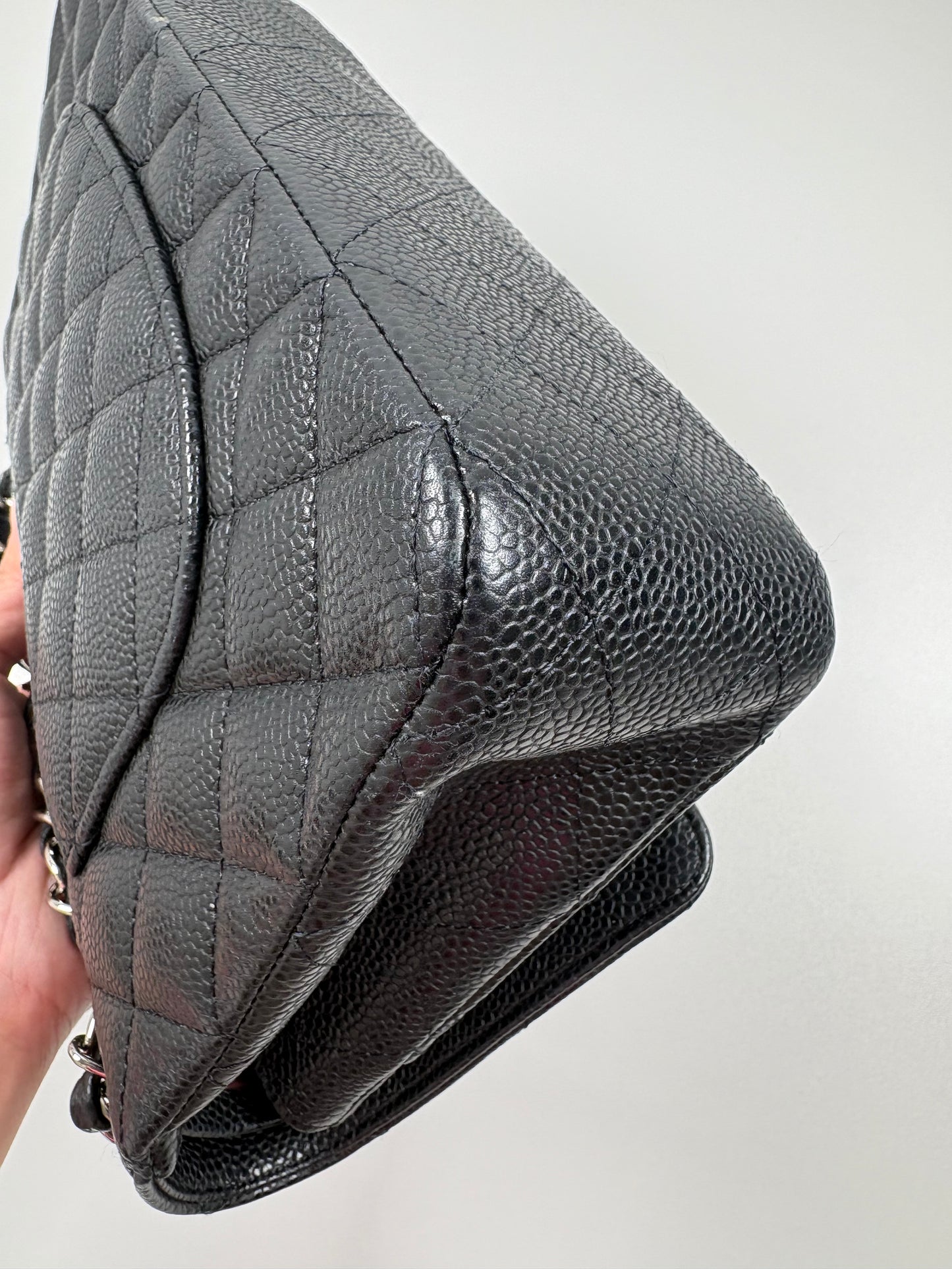 Pre-Owned CHANEL™ Double Flap Handbag, Black/SHW, Medium