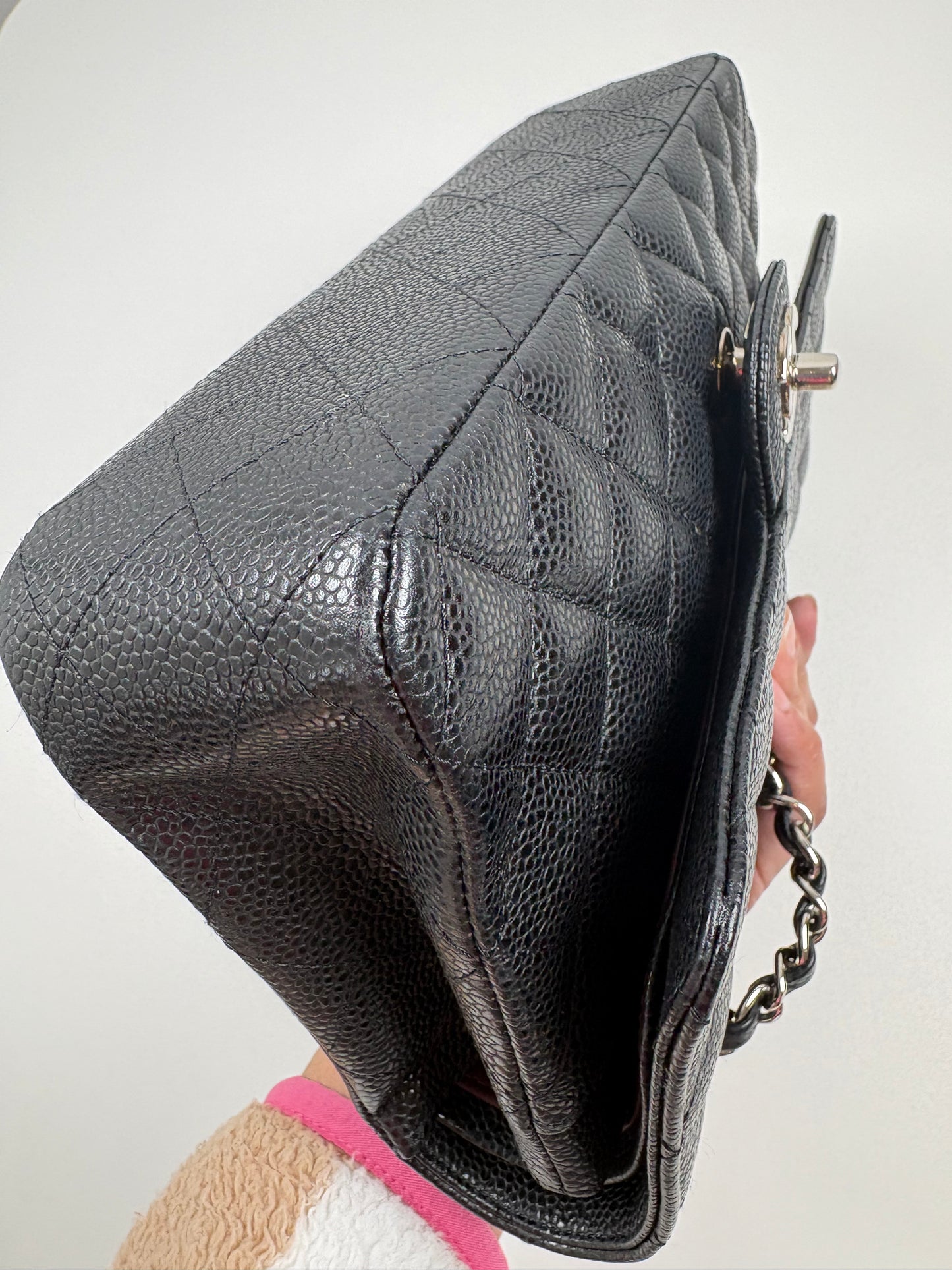 Pre-Owned CHANEL™ Double Flap Handbag, Black/SHW, Medium