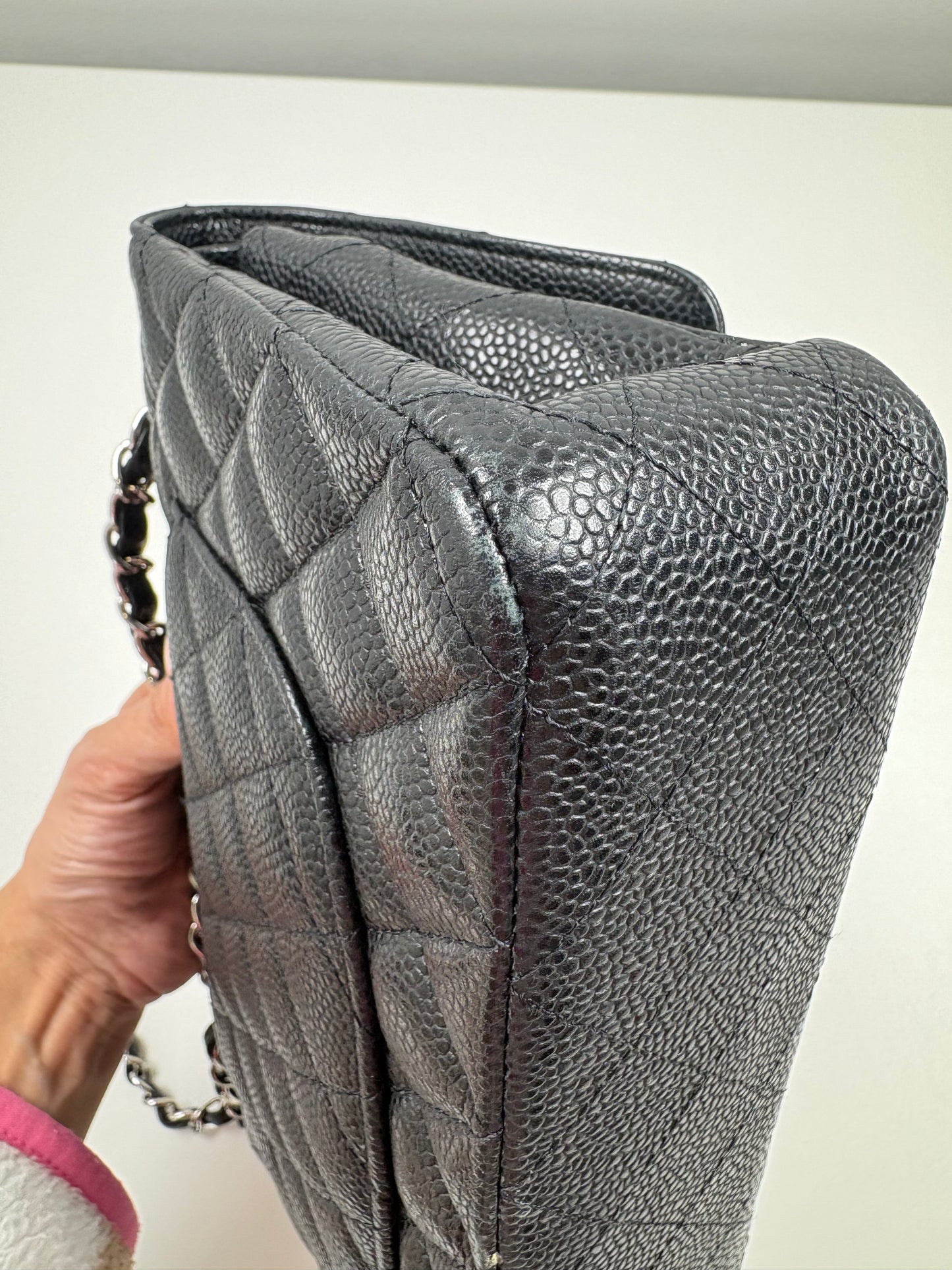 Pre-Owned CHANEL™ Double Flap Handbag, Black/SHW, Medium