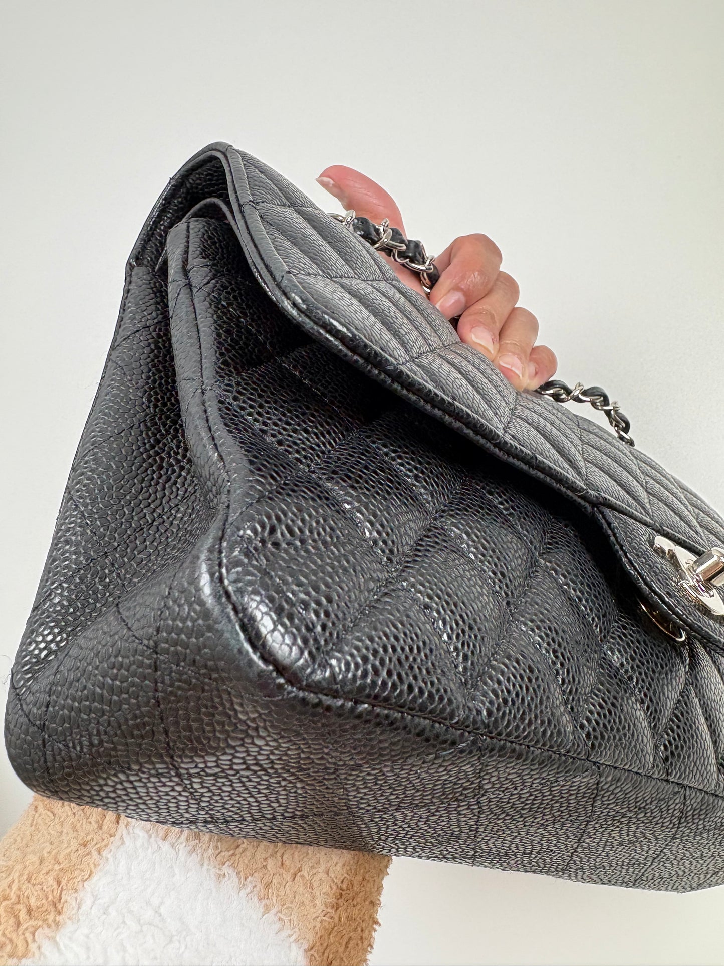 Pre-Owned CHANEL™ Double Flap Handbag, Black/SHW, Medium