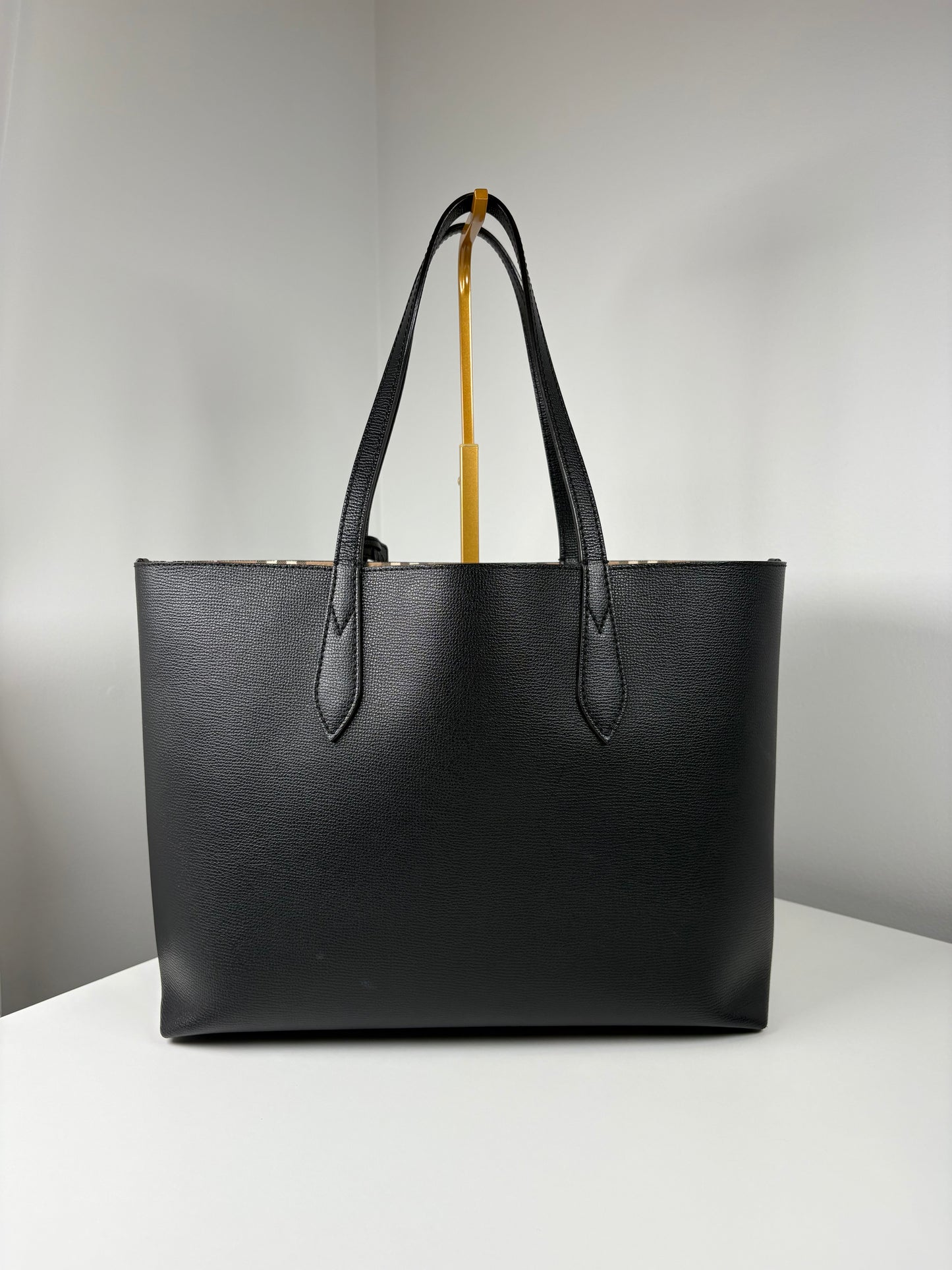 Pre-Owned BURBERRY Haymarket Check Reversible Tote Handbag, Black/Nova Check