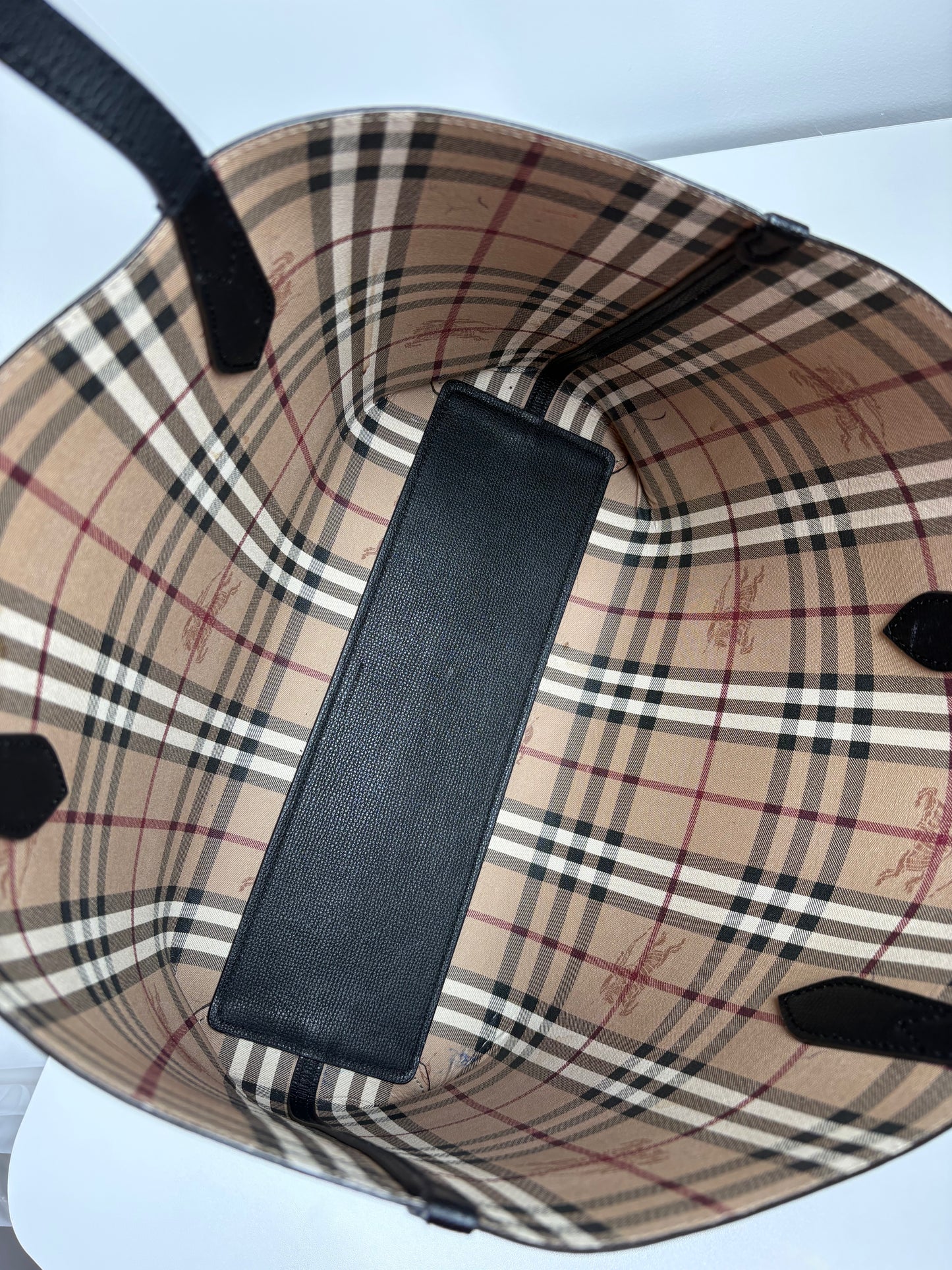 Pre-Owned BURBERRY Haymarket Check Reversible Tote Handbag, Black/Nova Check