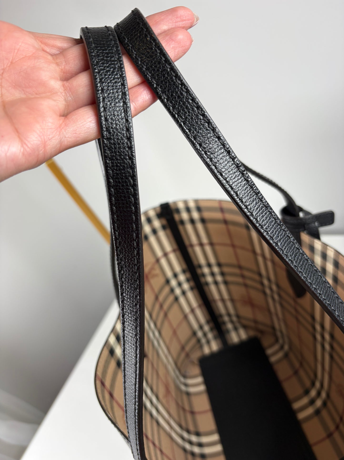 Pre-Owned BURBERRY Haymarket Check Reversible Tote Handbag, Black/Nova Check