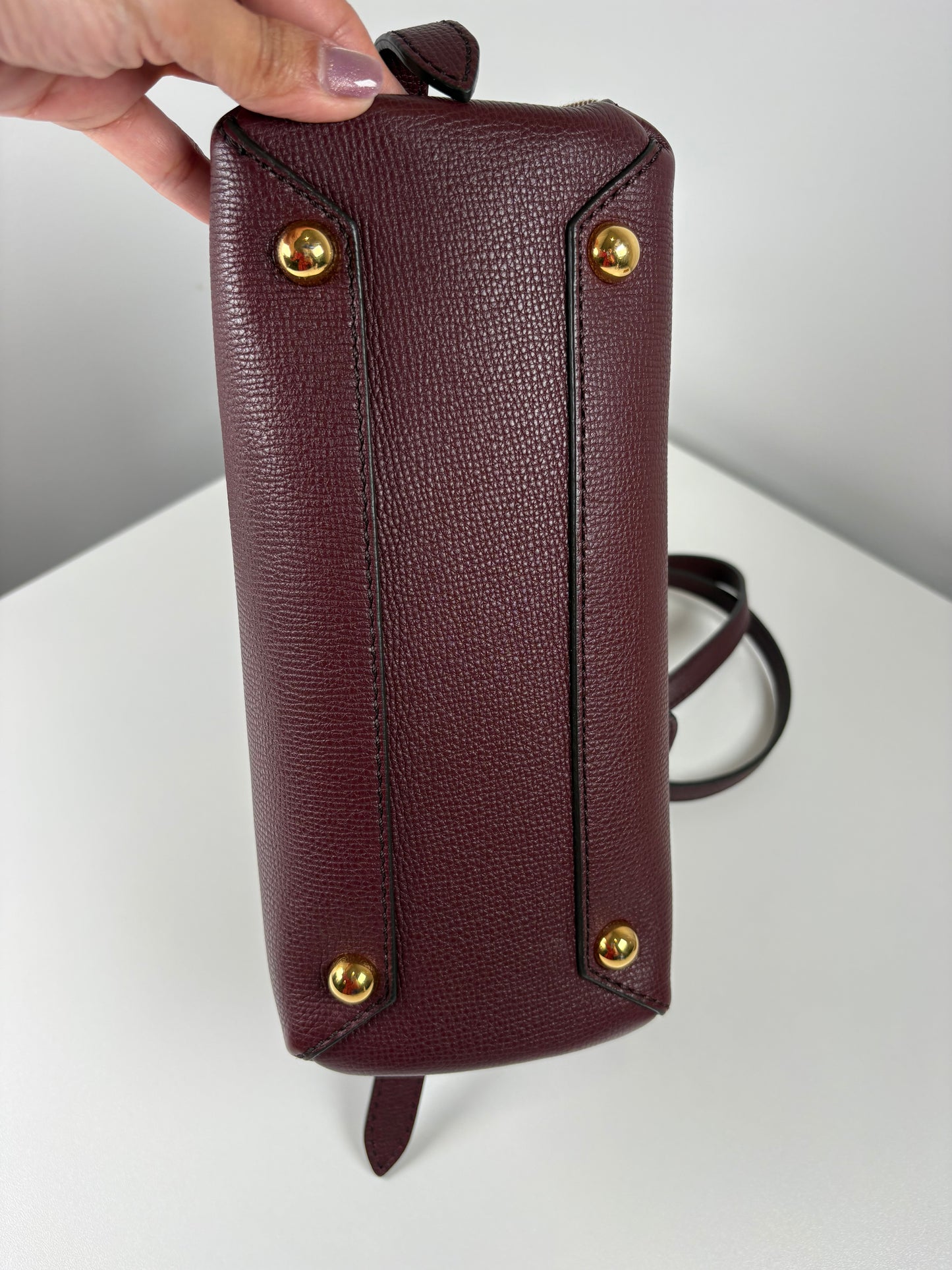 Pre-Owned BURBERRY Camberley Top Handle Handbag, Burgundy, Small