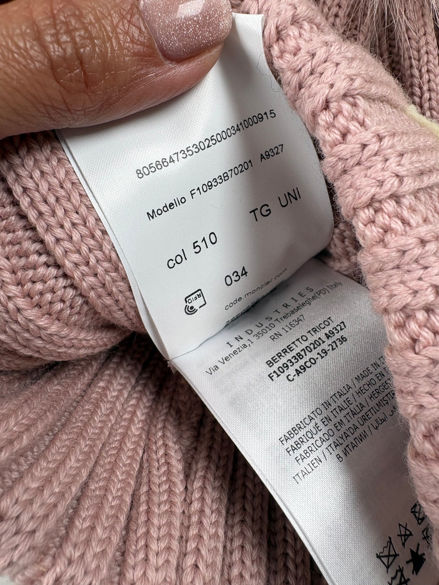 Pre-Owned MONCLER Beanie, Pink, One Size