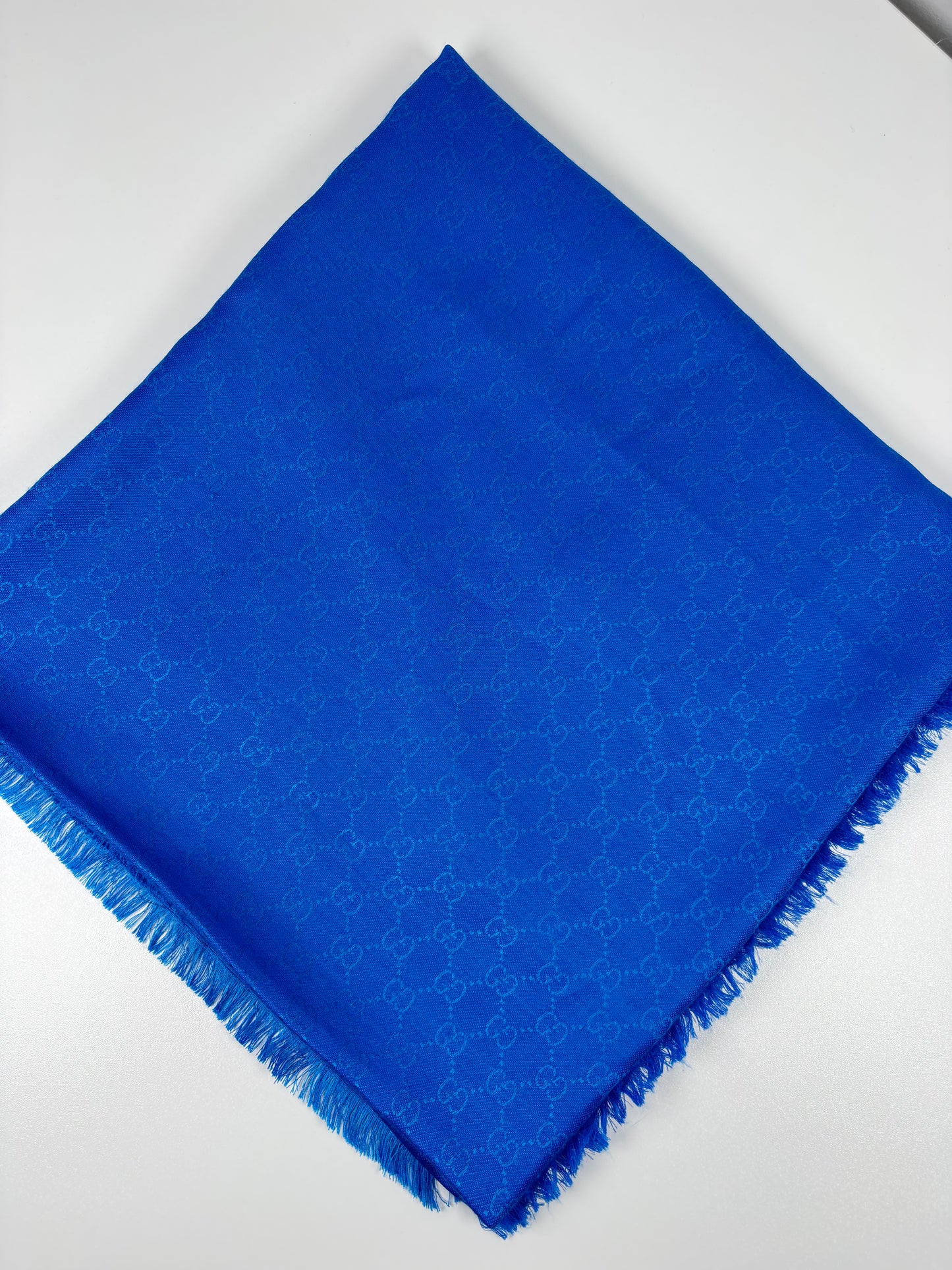 Pre-Owned GUCCI Jacquard Silk Wool Shawl, Blue