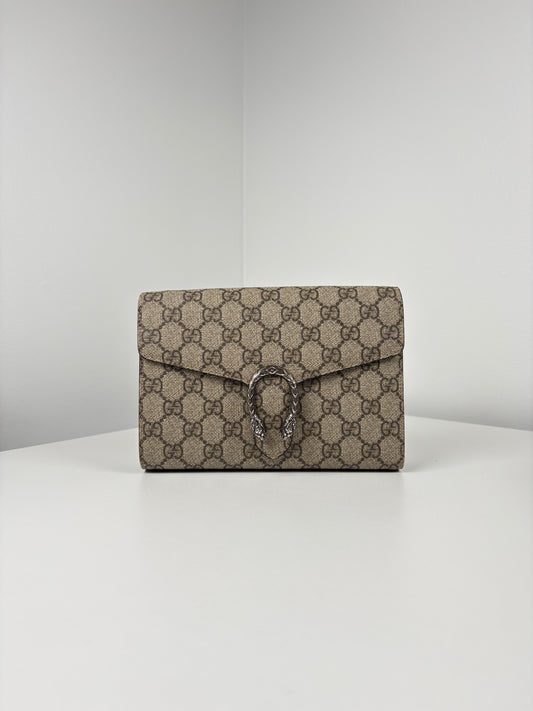 Pre-Owned GUCCI Supreme Dionysus Wallet on Chain Handbag, Beige & Ebony