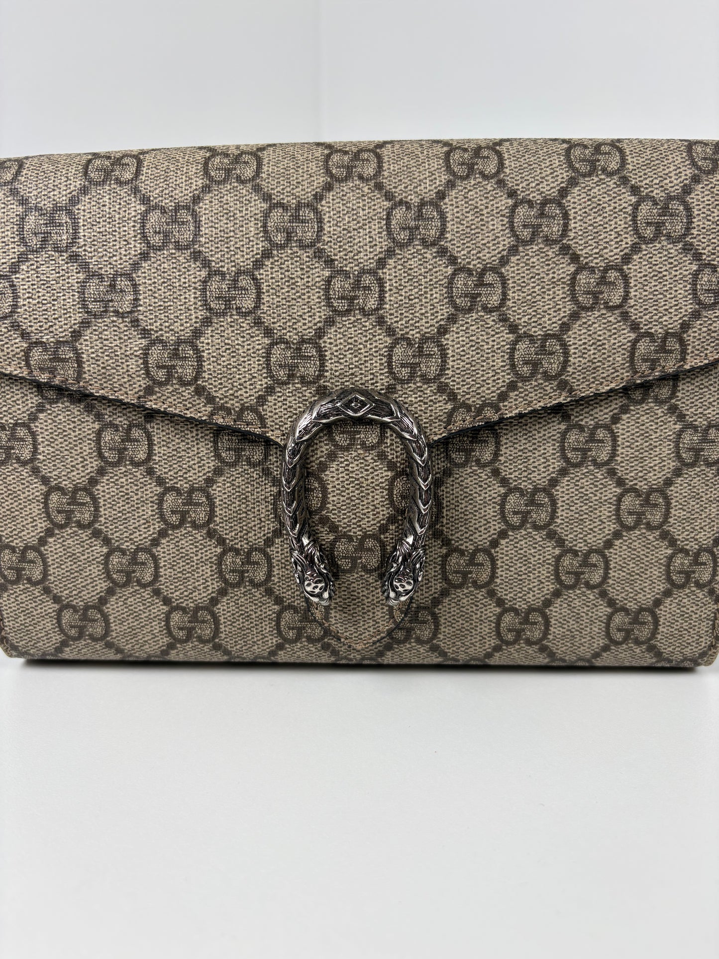Pre-Owned GUCCI Supreme Dionysus Wallet on Chain Handbag, Beige & Ebony