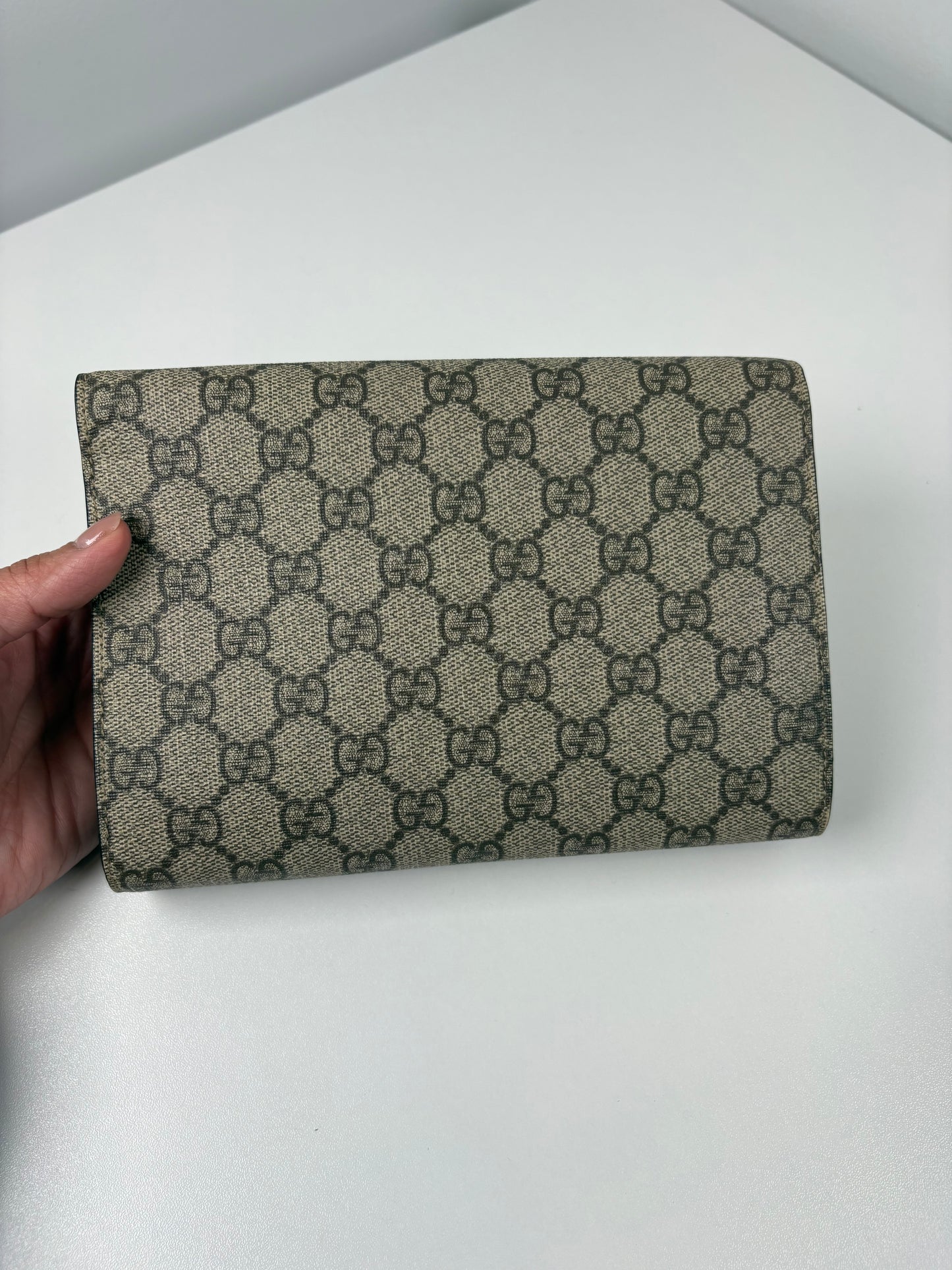 Pre-Owned GUCCI Supreme Dionysus Wallet on Chain Handbag, Beige & Ebony