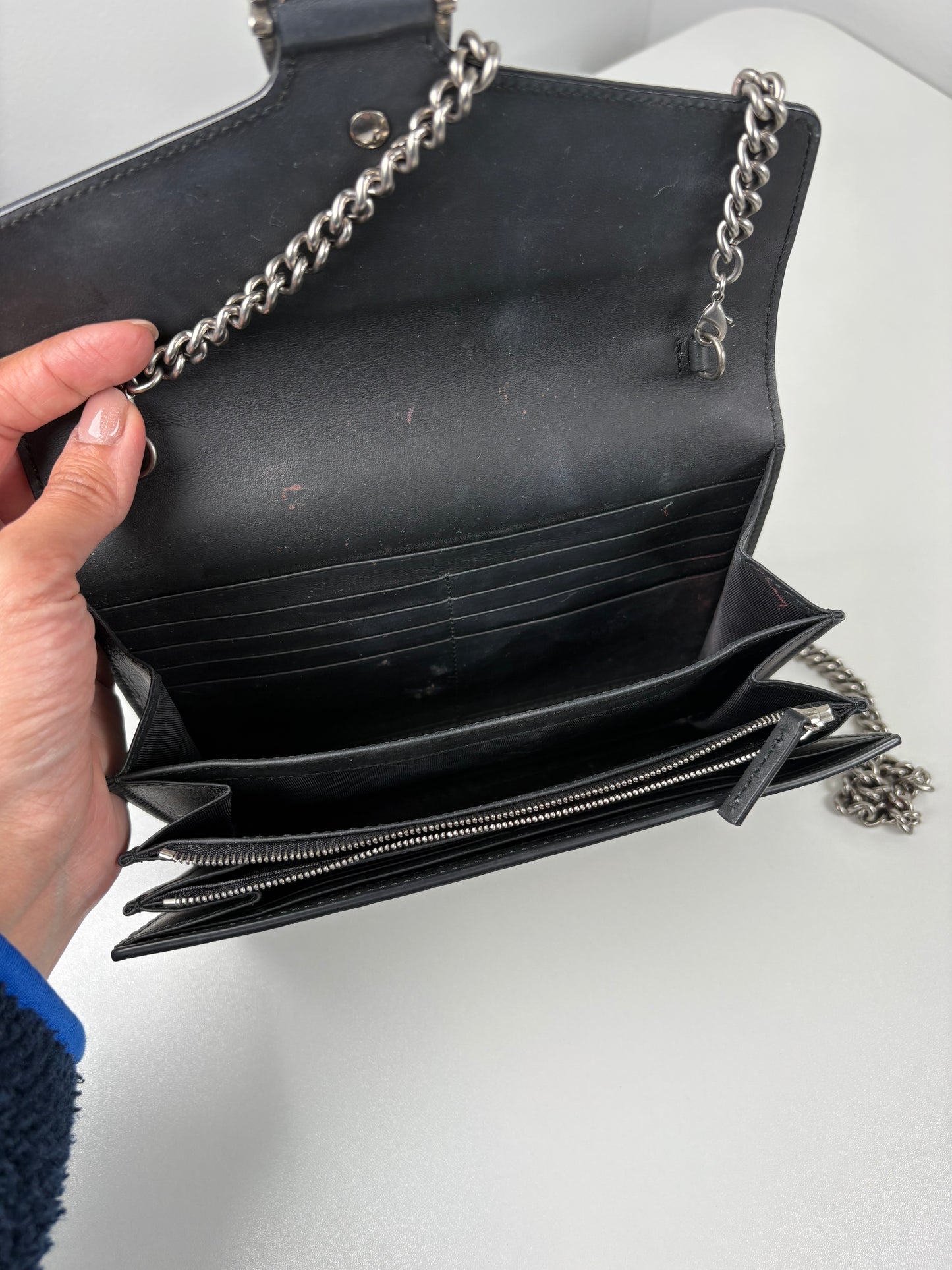Pre-Owned GUCCI Supreme Dionysus Wallet on Chain Handbag, Beige & Ebony