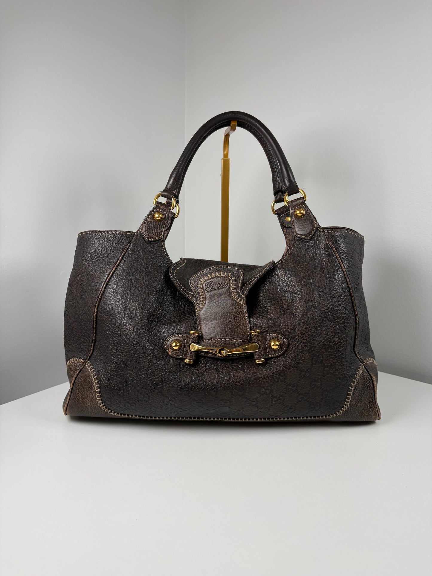 Pre-Owned GUCCI Horsebit Pelham Hobo Handbag, Brown