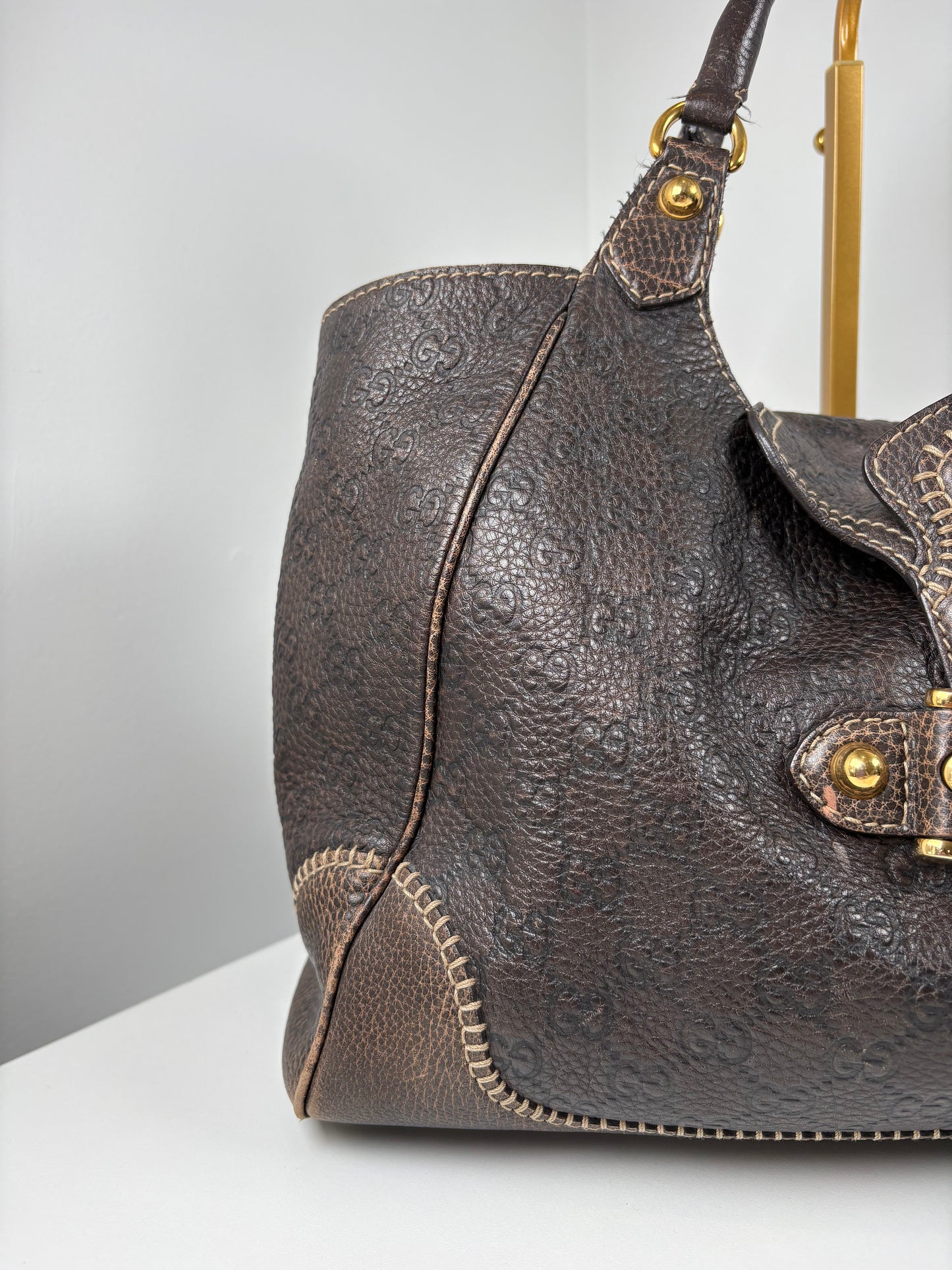 Pre-Owned GUCCI Horsebit Pelham Hobo Handbag, Brown