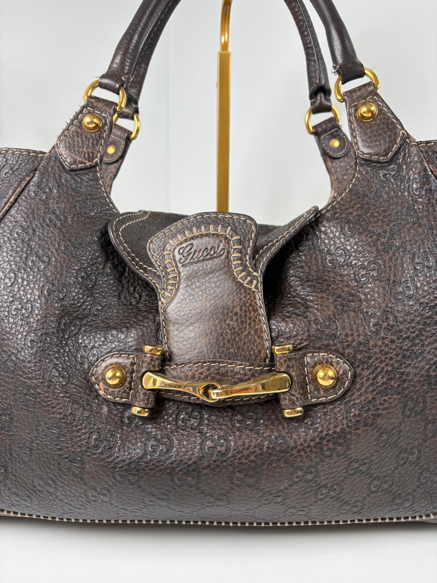 Pre-Owned GUCCI Horsebit Pelham Hobo Handbag, Brown