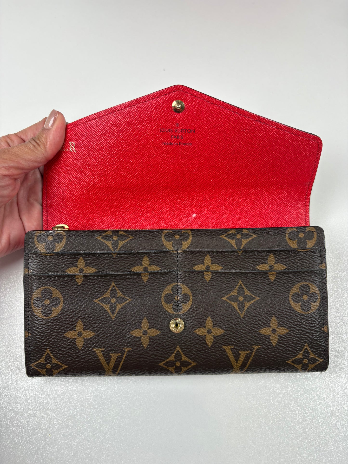 Pre-Owned LOUIS VUITTON Emilie Wallet, Monogram/Red
