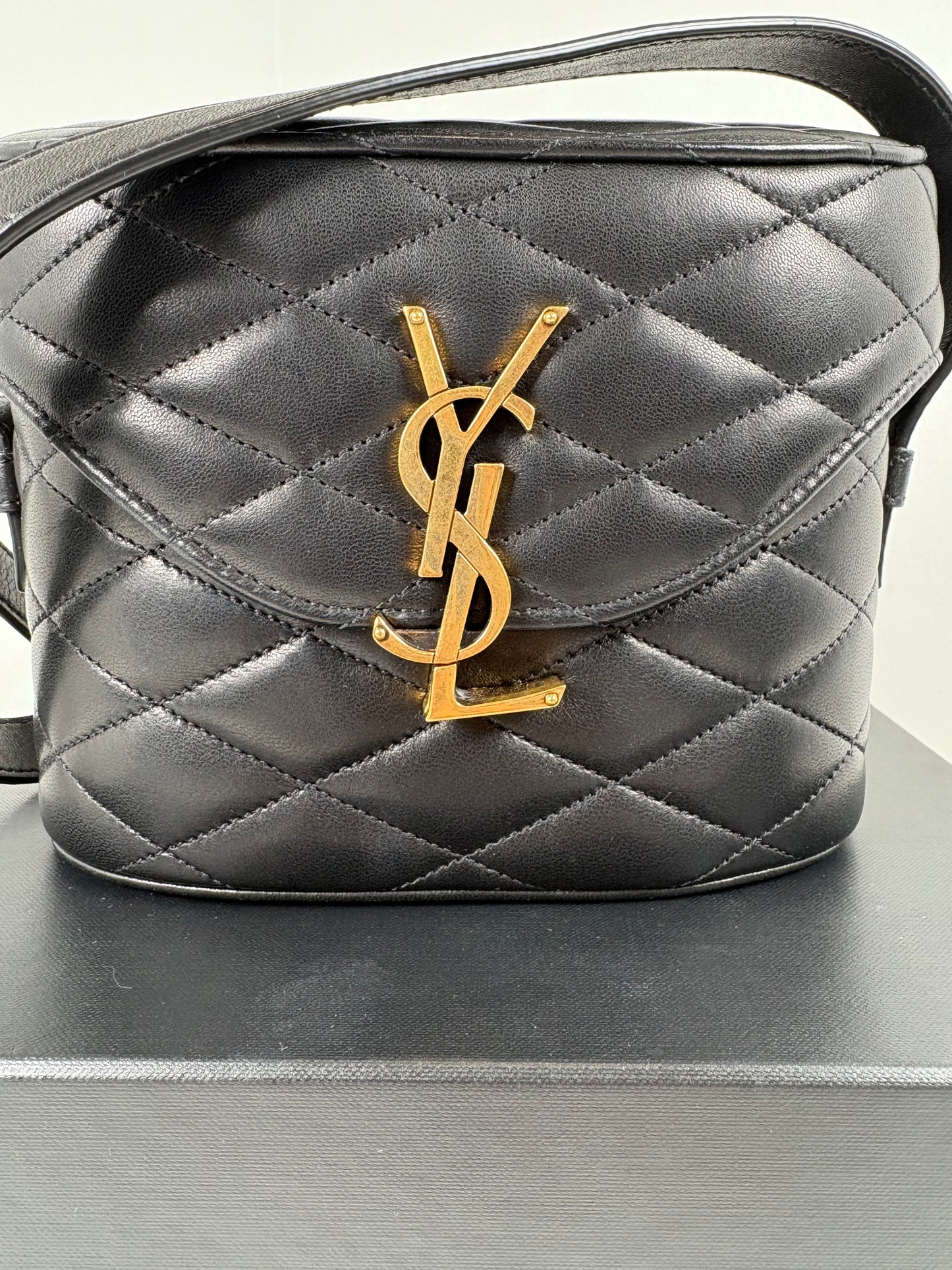 Pre-Owned SAINT LAURENT Quilted June Box Handbag, Black/GHW