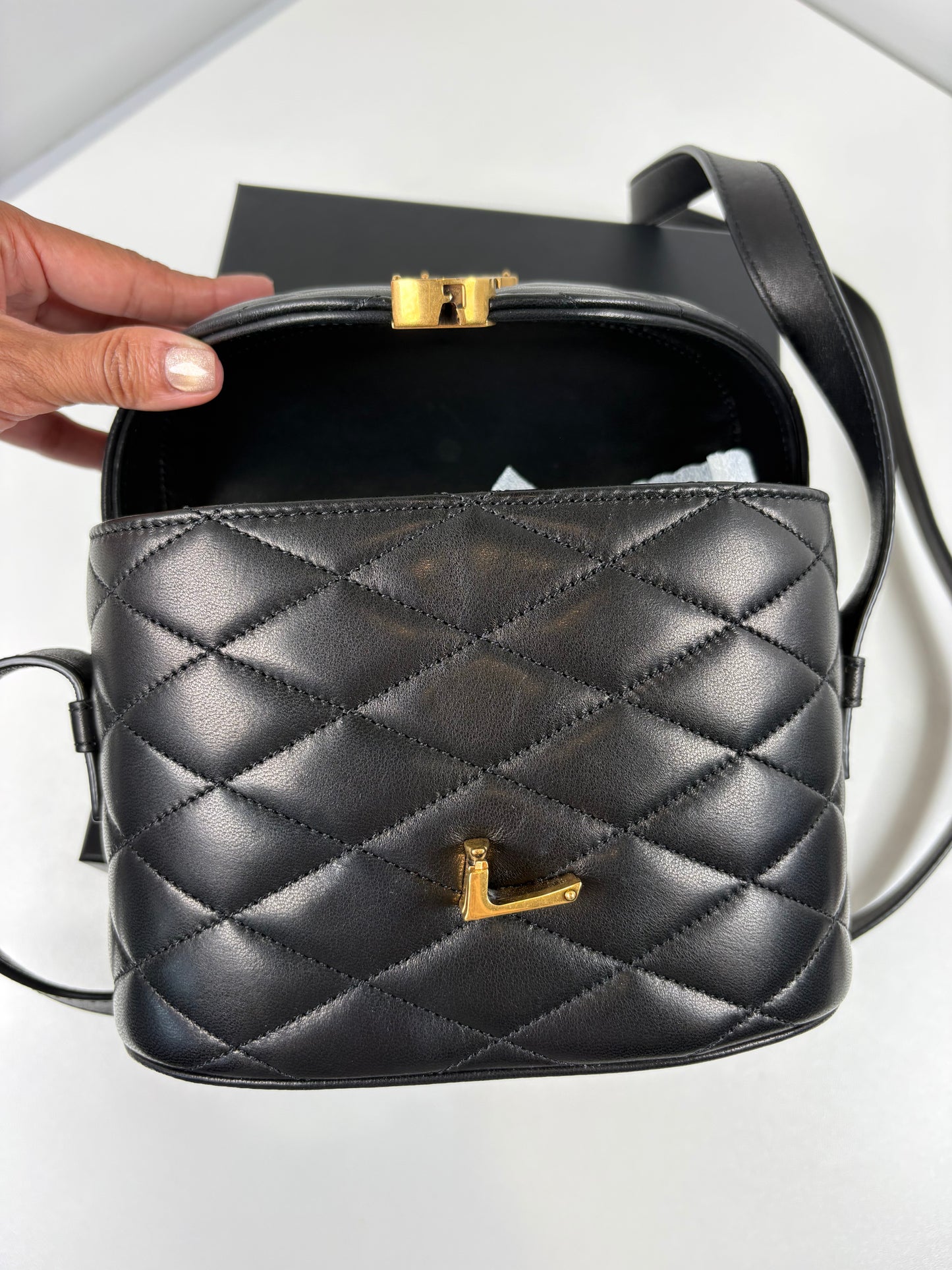 Pre-Owned SAINT LAURENT Quilted June Box Handbag, Black/GHW