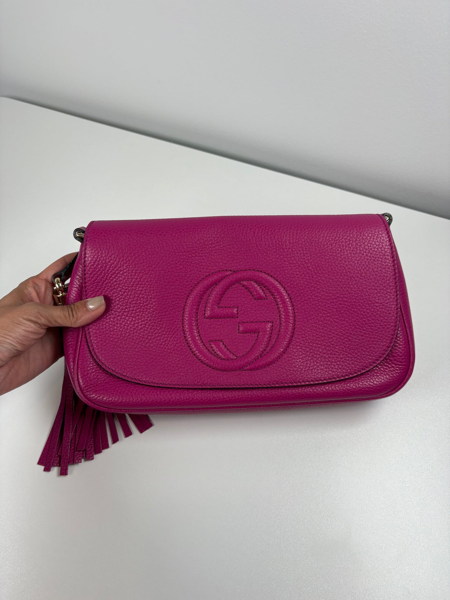 Pre-Owned GUCCI Soho Chain Shoulder Handbag, Fuchsia