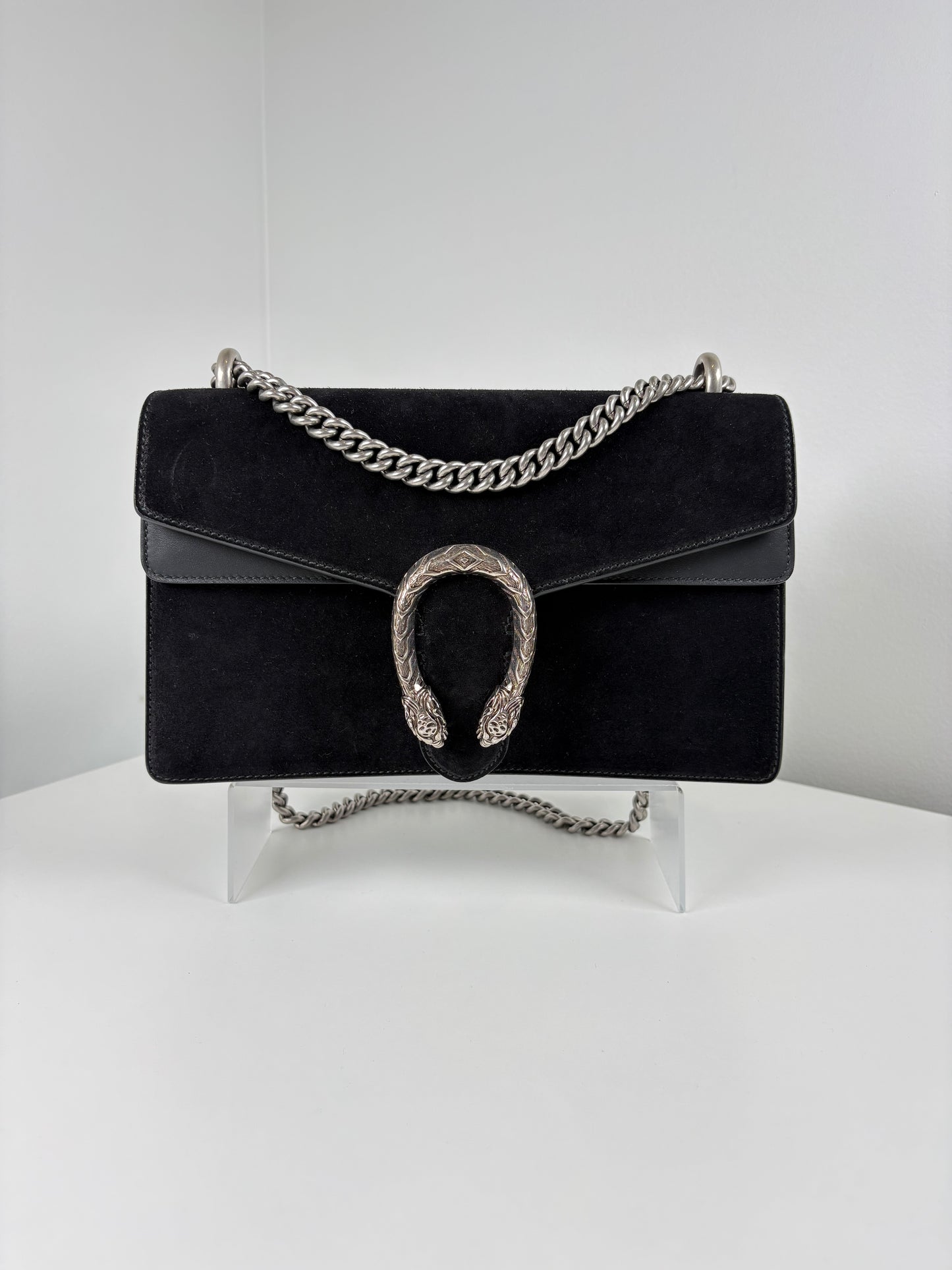 Pre-Owned GUCCI Dionysus Tiger Head Handbag, Black Suede