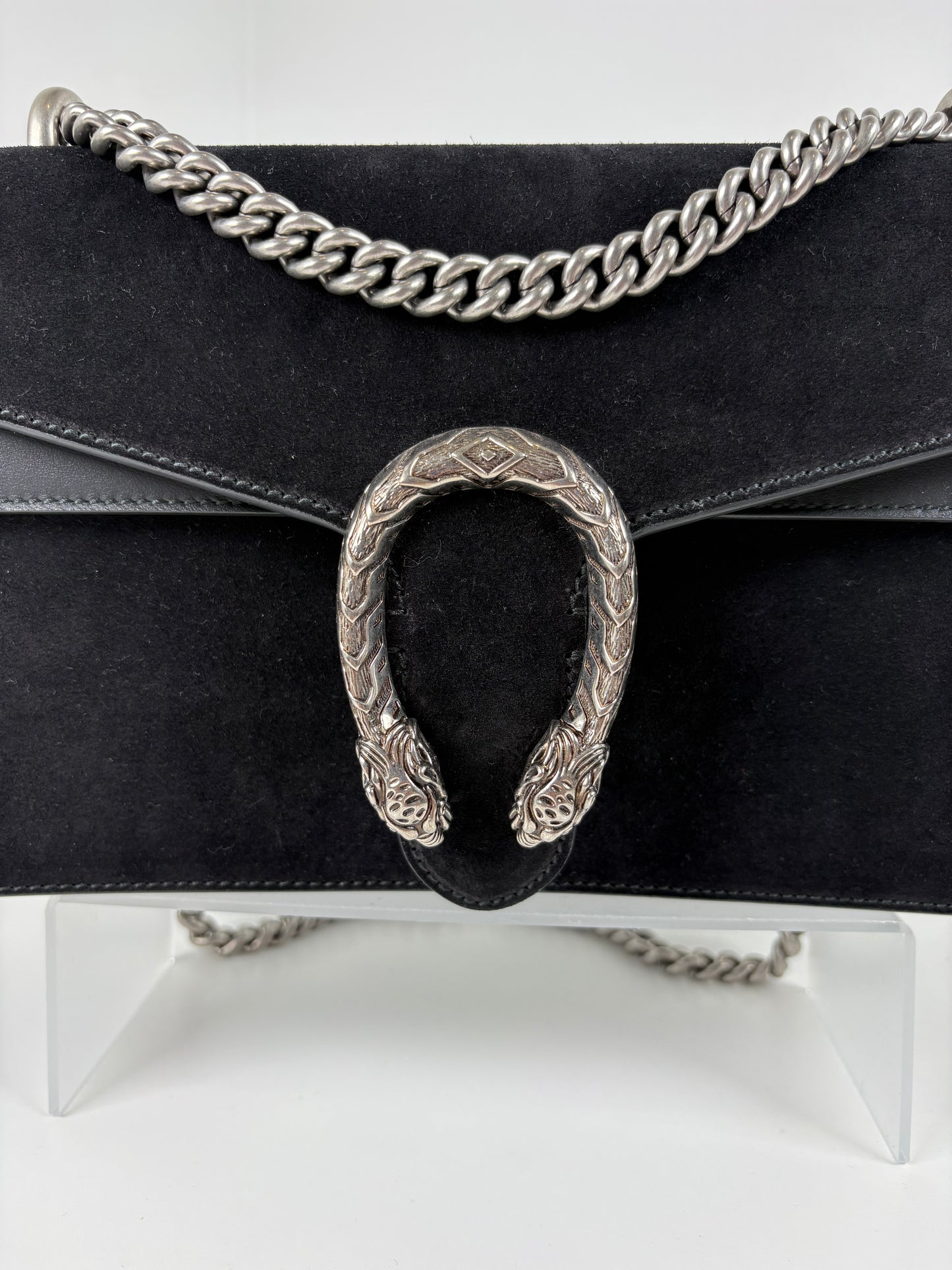 Pre-Owned GUCCI Dionysus Tiger Head Handbag, Black Suede