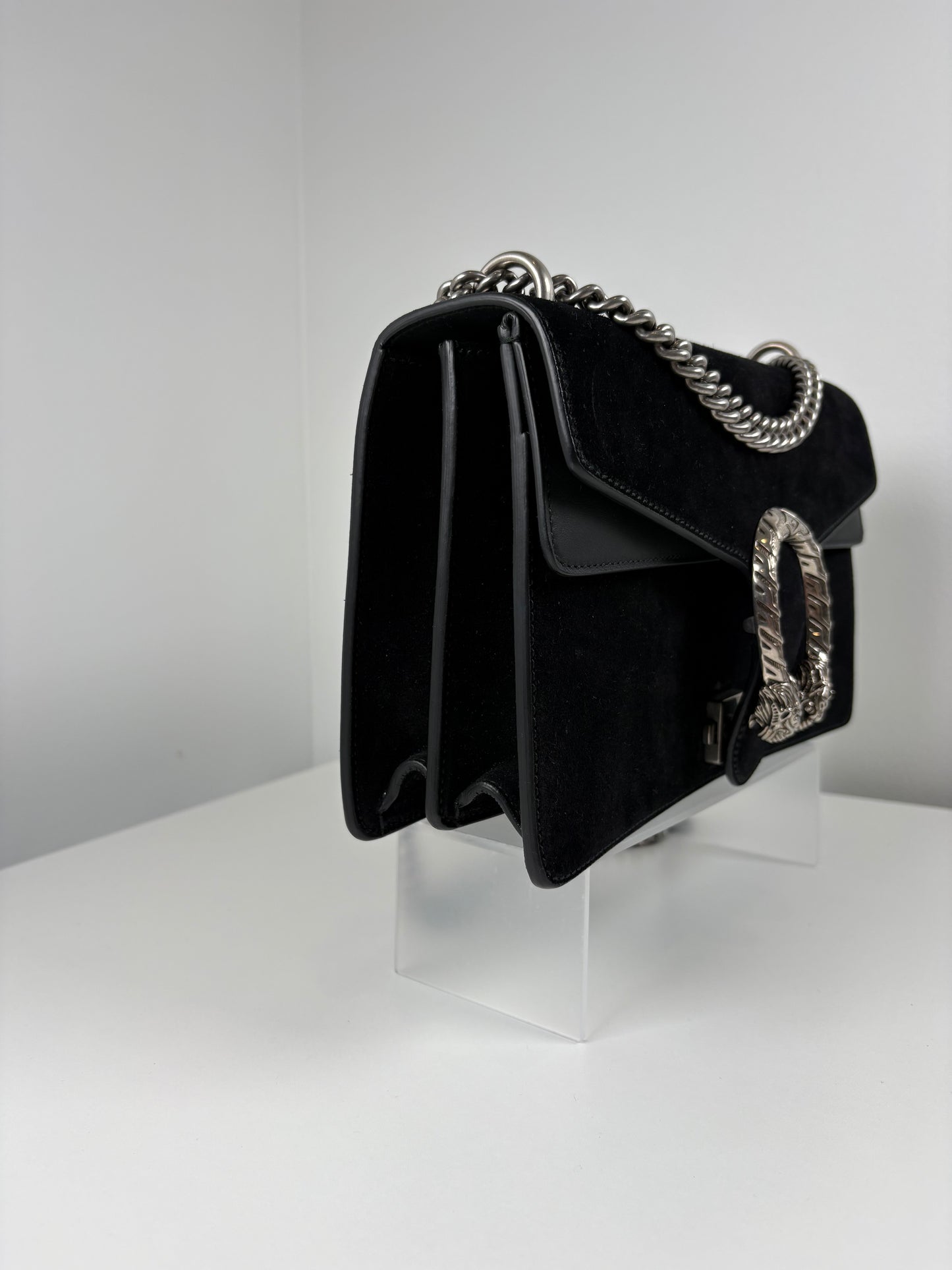 Pre-Owned GUCCI Dionysus Tiger Head Handbag, Black Suede