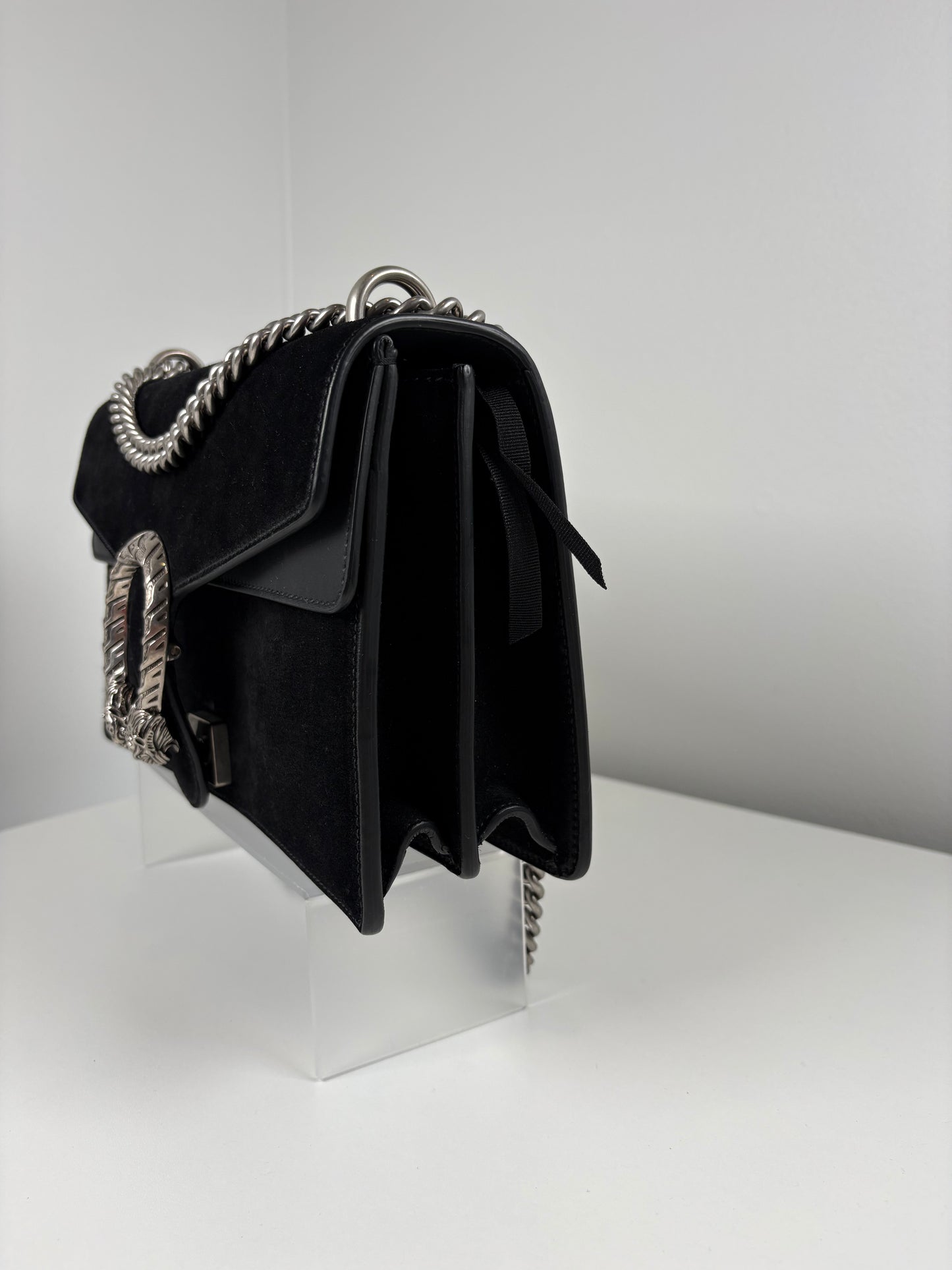 Pre-Owned GUCCI Dionysus Tiger Head Handbag, Black Suede
