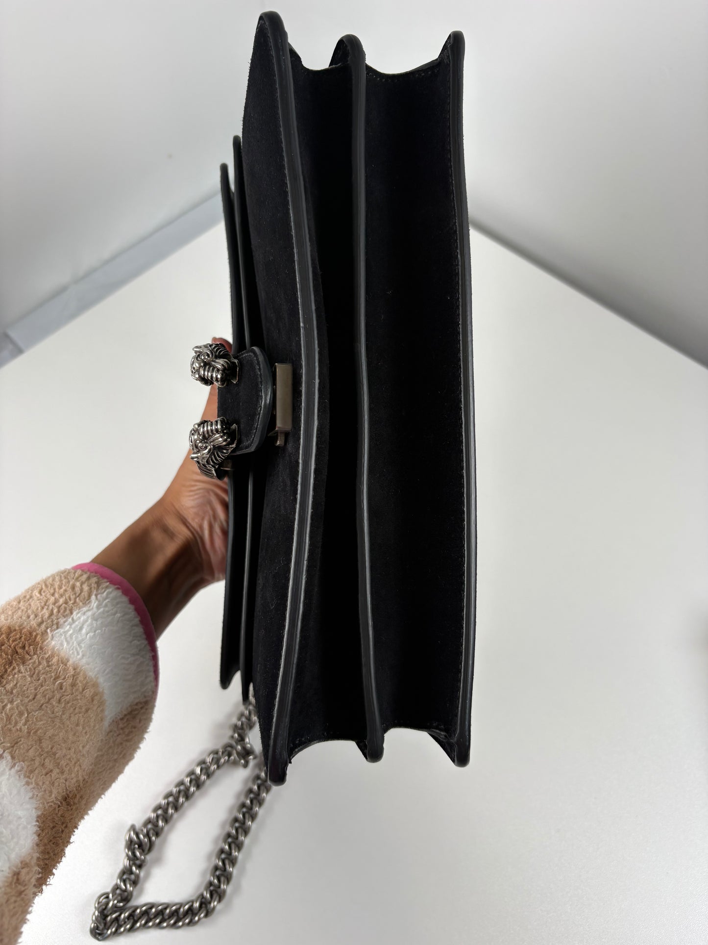 Pre-Owned GUCCI Dionysus Tiger Head Handbag, Black Suede
