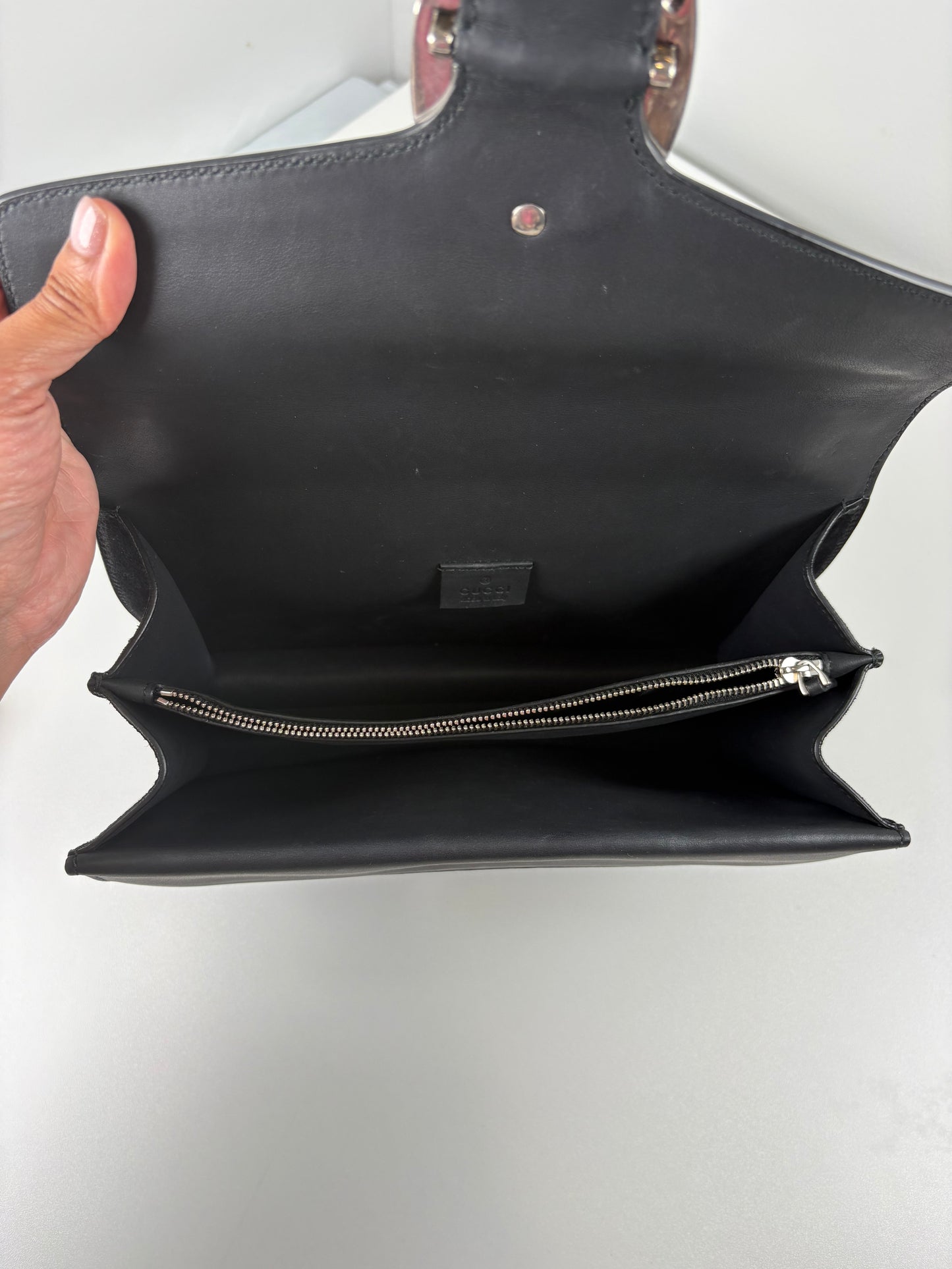 Pre-Owned GUCCI Dionysus Tiger Head Handbag, Black Suede