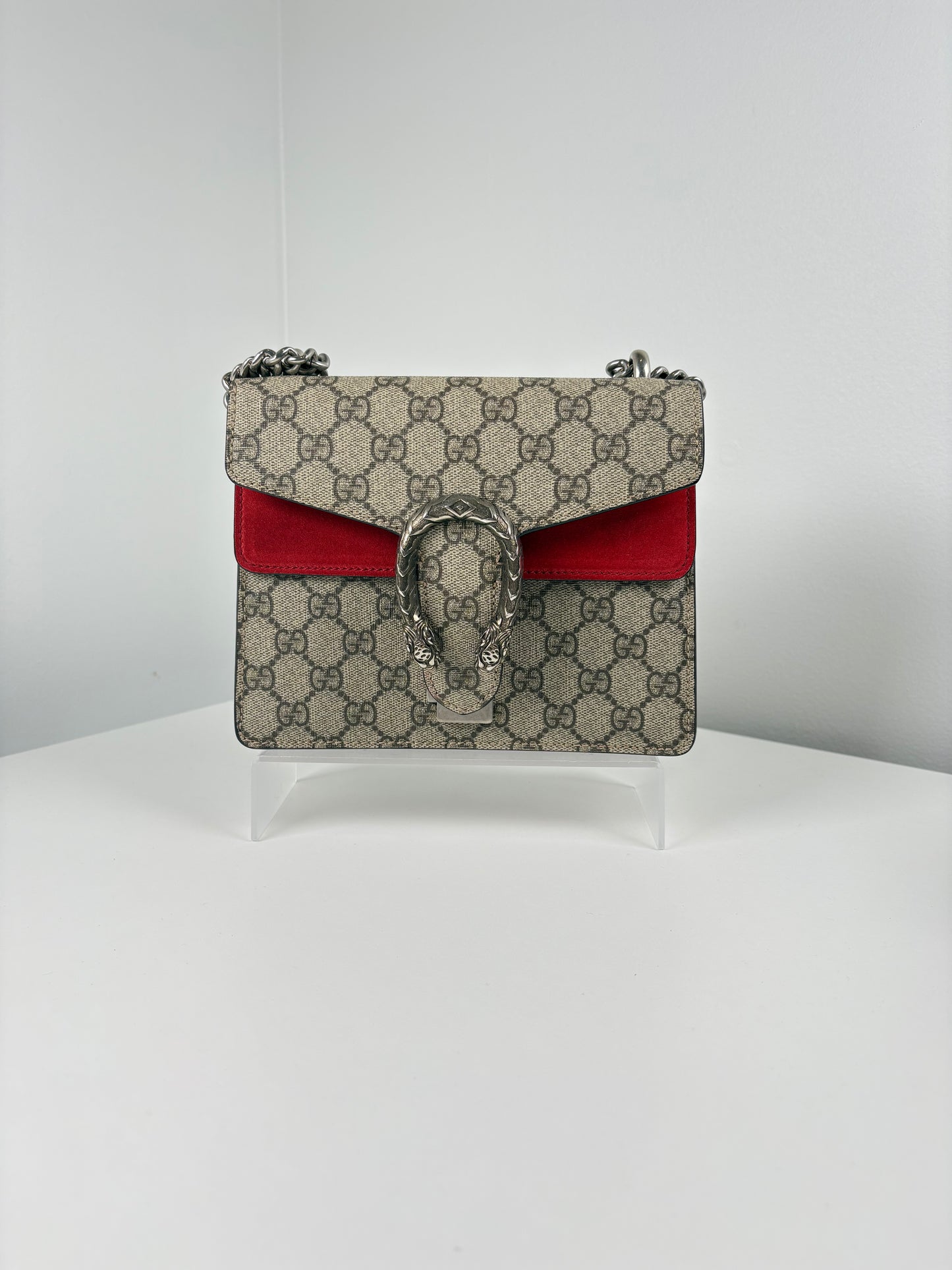 Pre-Owned GUCCI GG Supreme Dionysus Handbag, Red/Beige, Mini