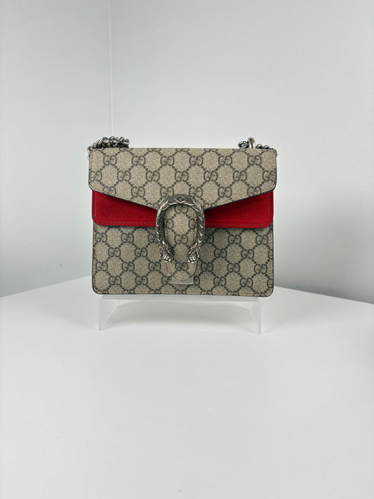 Pre-Owned GUCCI GG Supreme Dionysus Handbag, Red/Beige, Mini