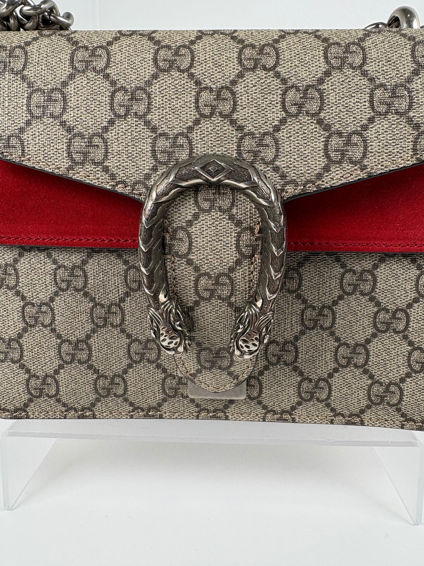 Pre-Owned GUCCI GG Supreme Dionysus Handbag, Red/Beige, Mini