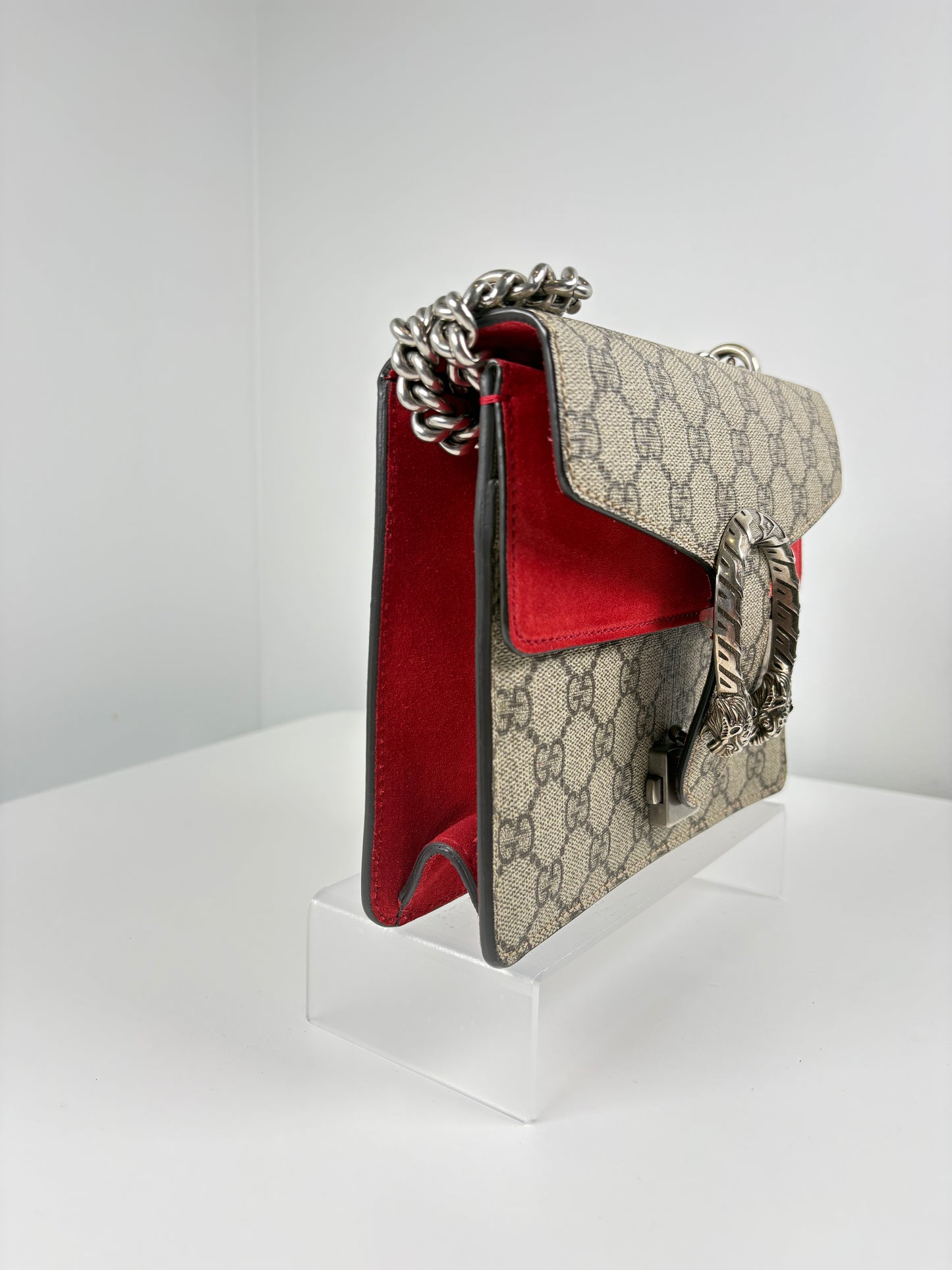 Pre-Owned GUCCI GG Supreme Dionysus Handbag, Red/Beige, Mini