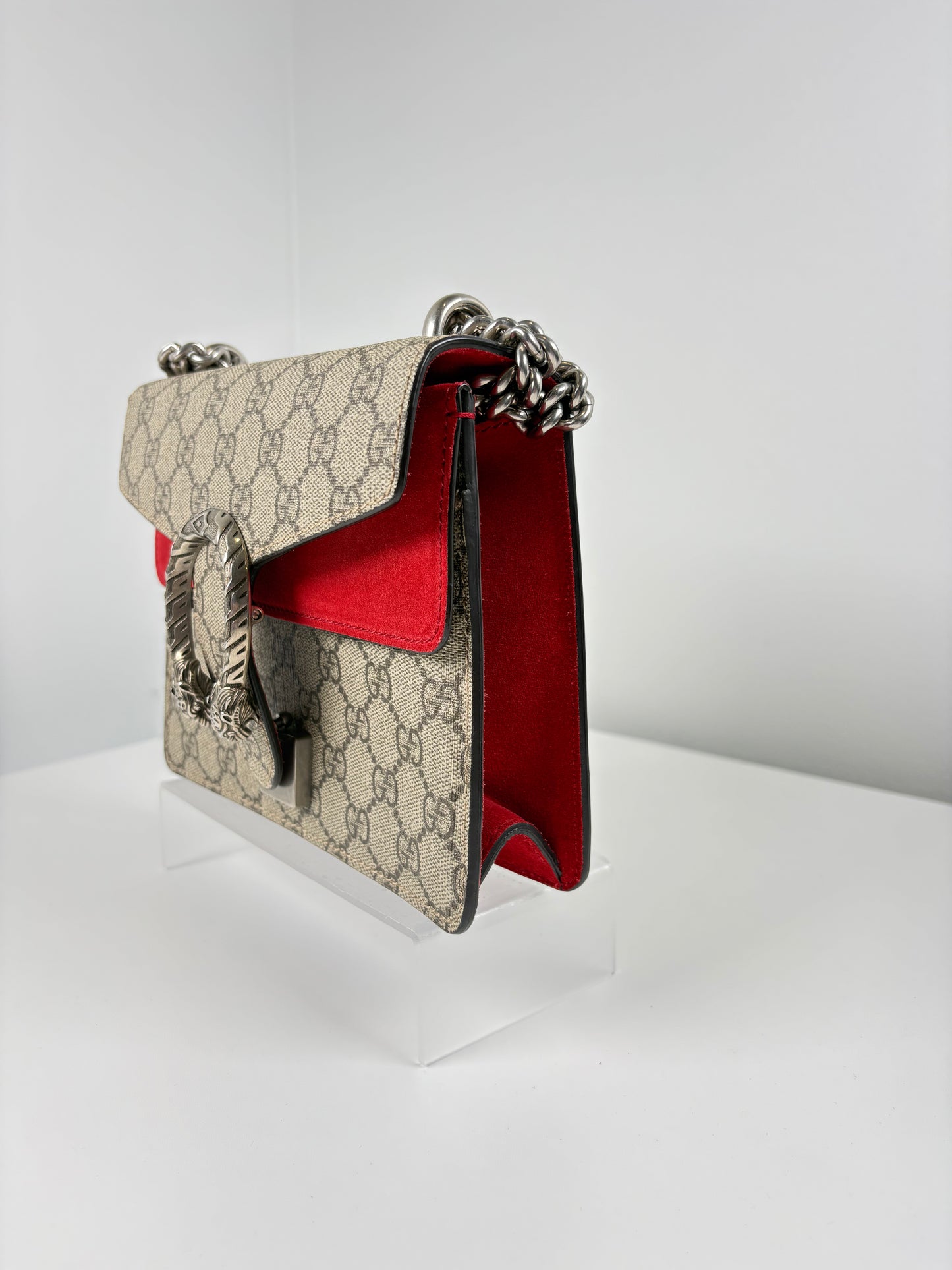 Pre-Owned GUCCI GG Supreme Dionysus Handbag, Red/Beige, Mini