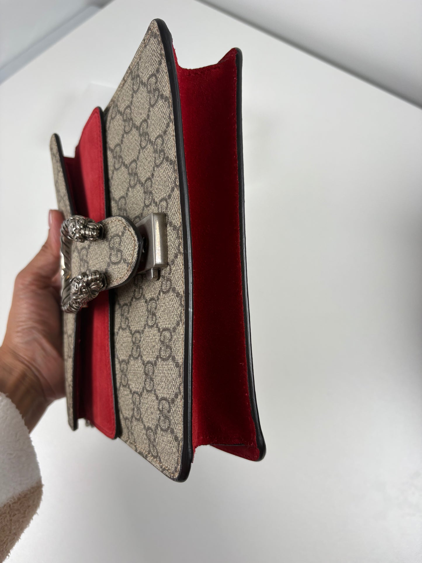 Pre-Owned GUCCI GG Supreme Dionysus Handbag, Red/Beige, Mini