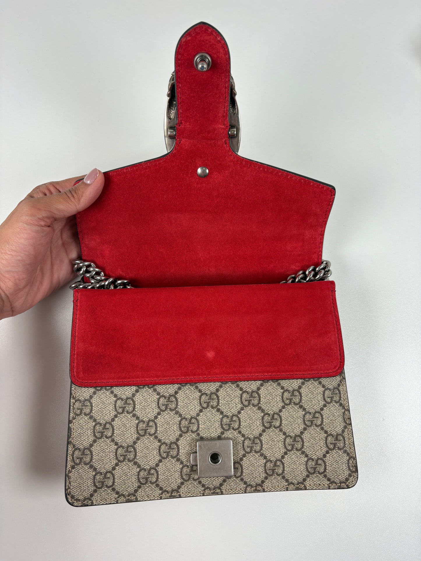 Pre-Owned GUCCI GG Supreme Dionysus Handbag, Red/Beige, Mini