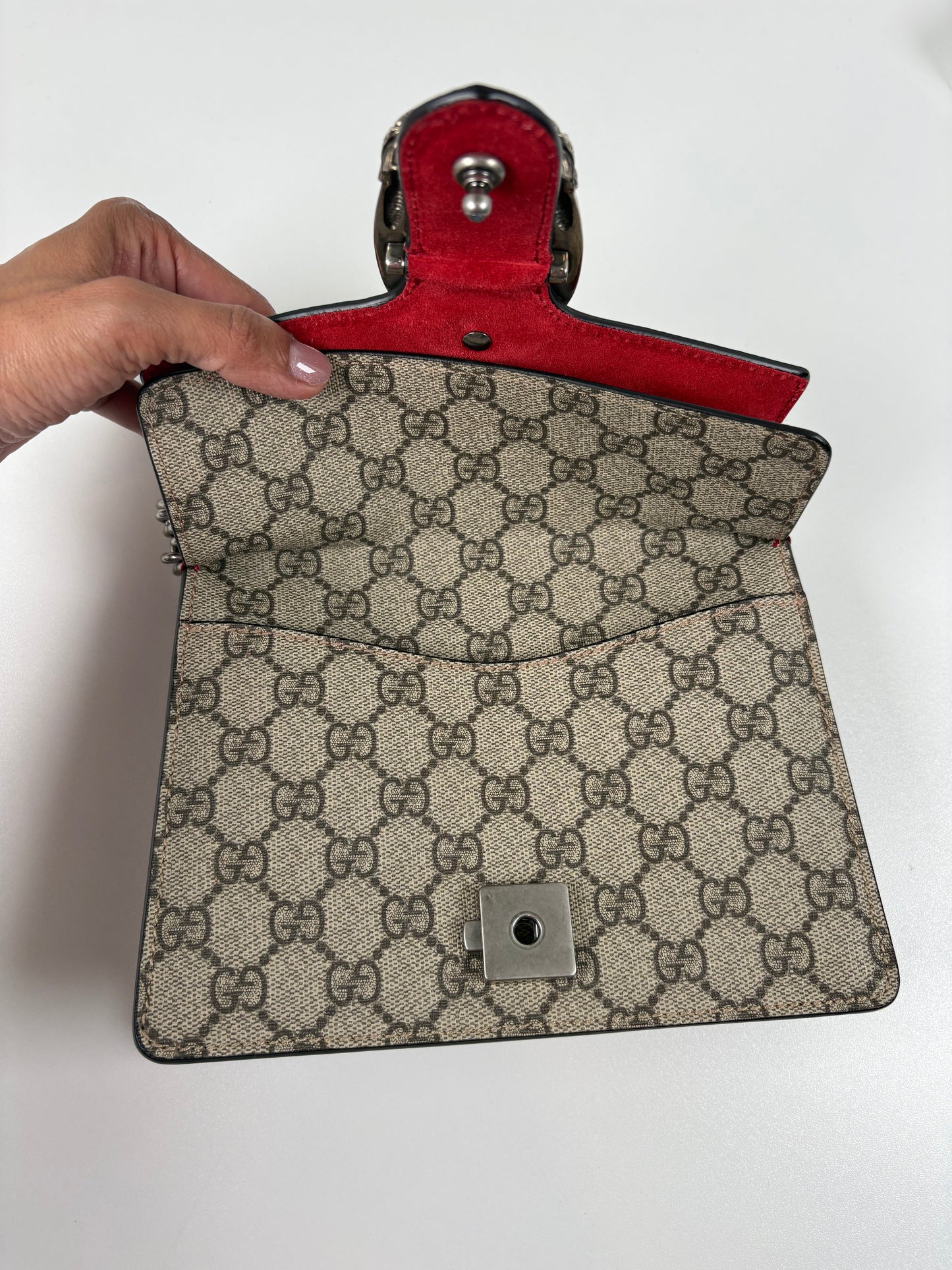 Pre-Owned GUCCI GG Supreme Dionysus Handbag, Red/Beige, Mini