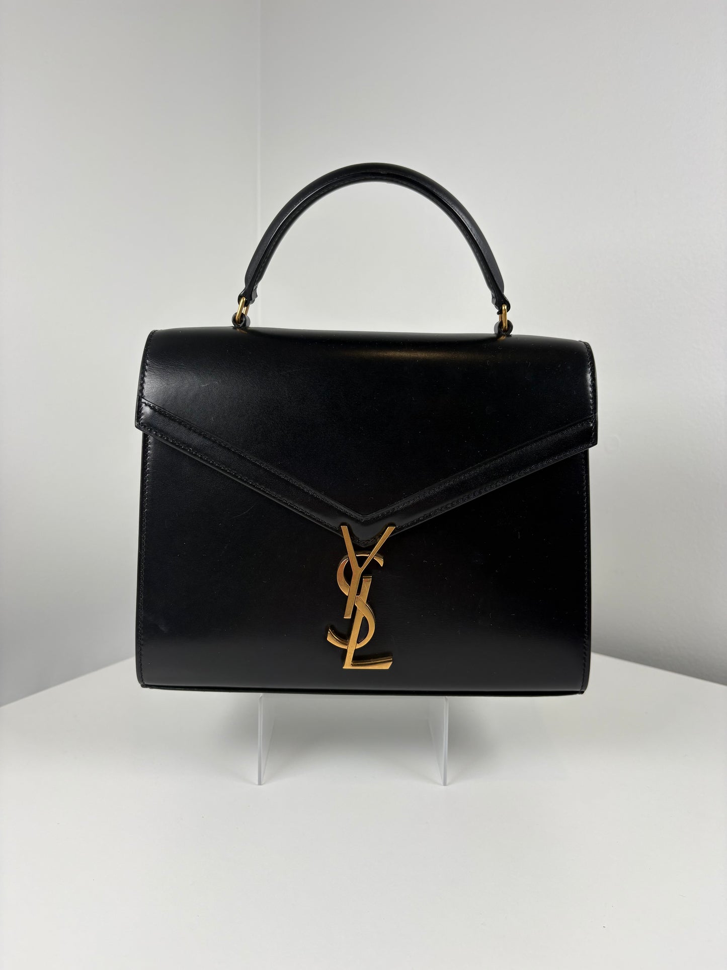 Pre-Owned SAINT LAURENT Cassandra Top Handle Handbag, Black, Medium 1