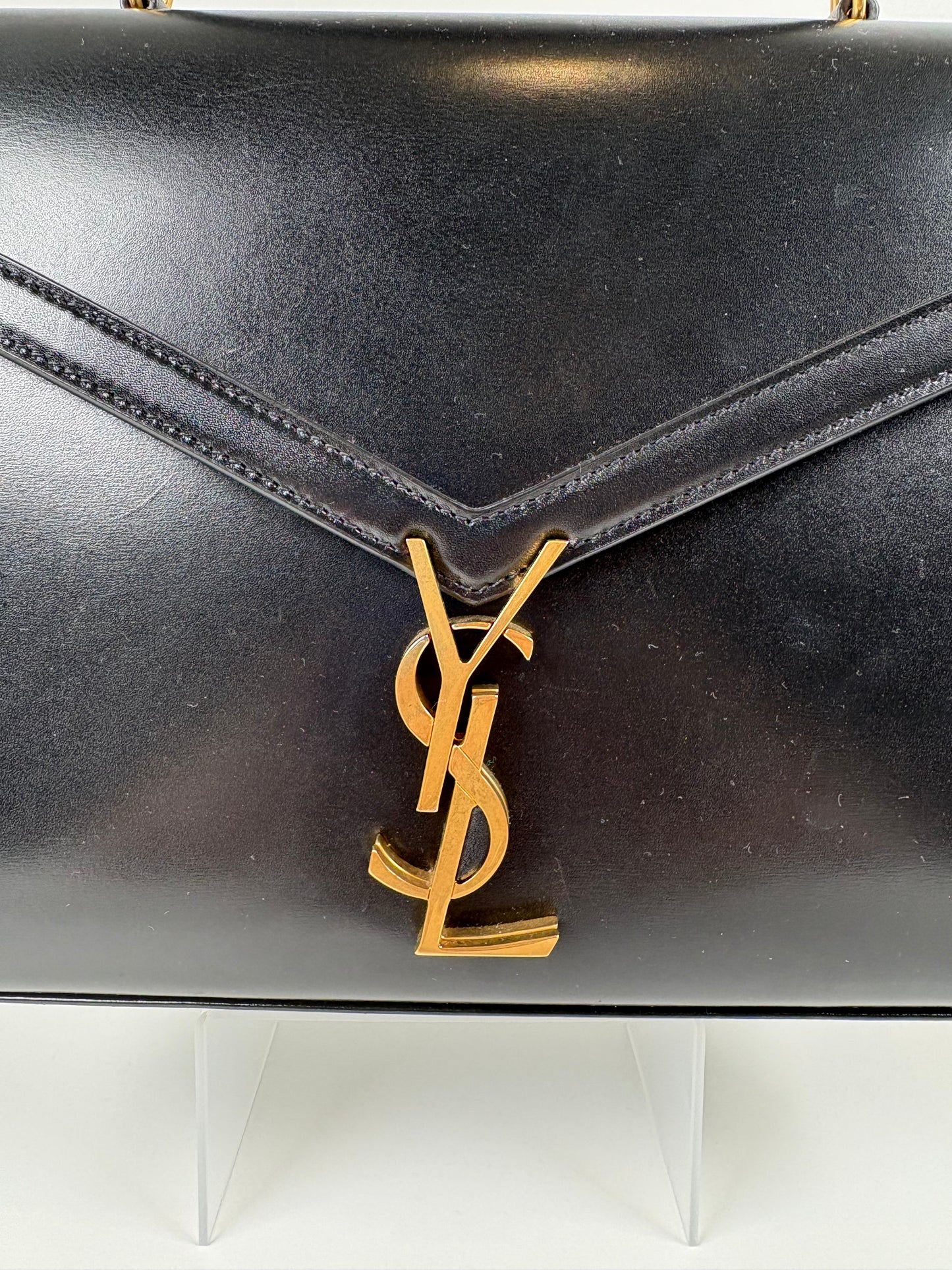 Pre-Owned SAINT LAURENT Cassandra Top Handle Handbag, Black, Medium 1