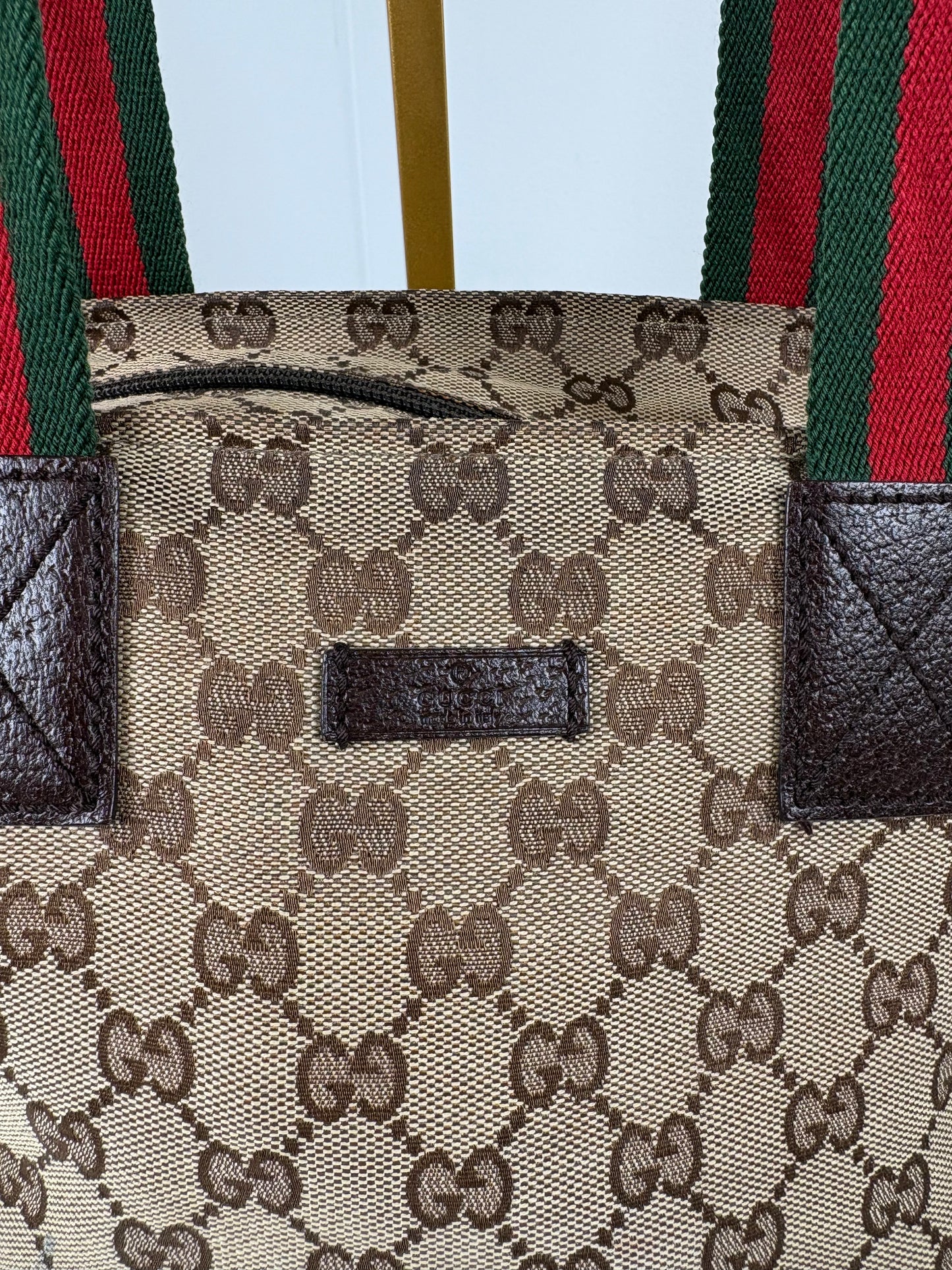 Pre-Owned GUCCI Monogram Web Handle Bucket Tote Handbag