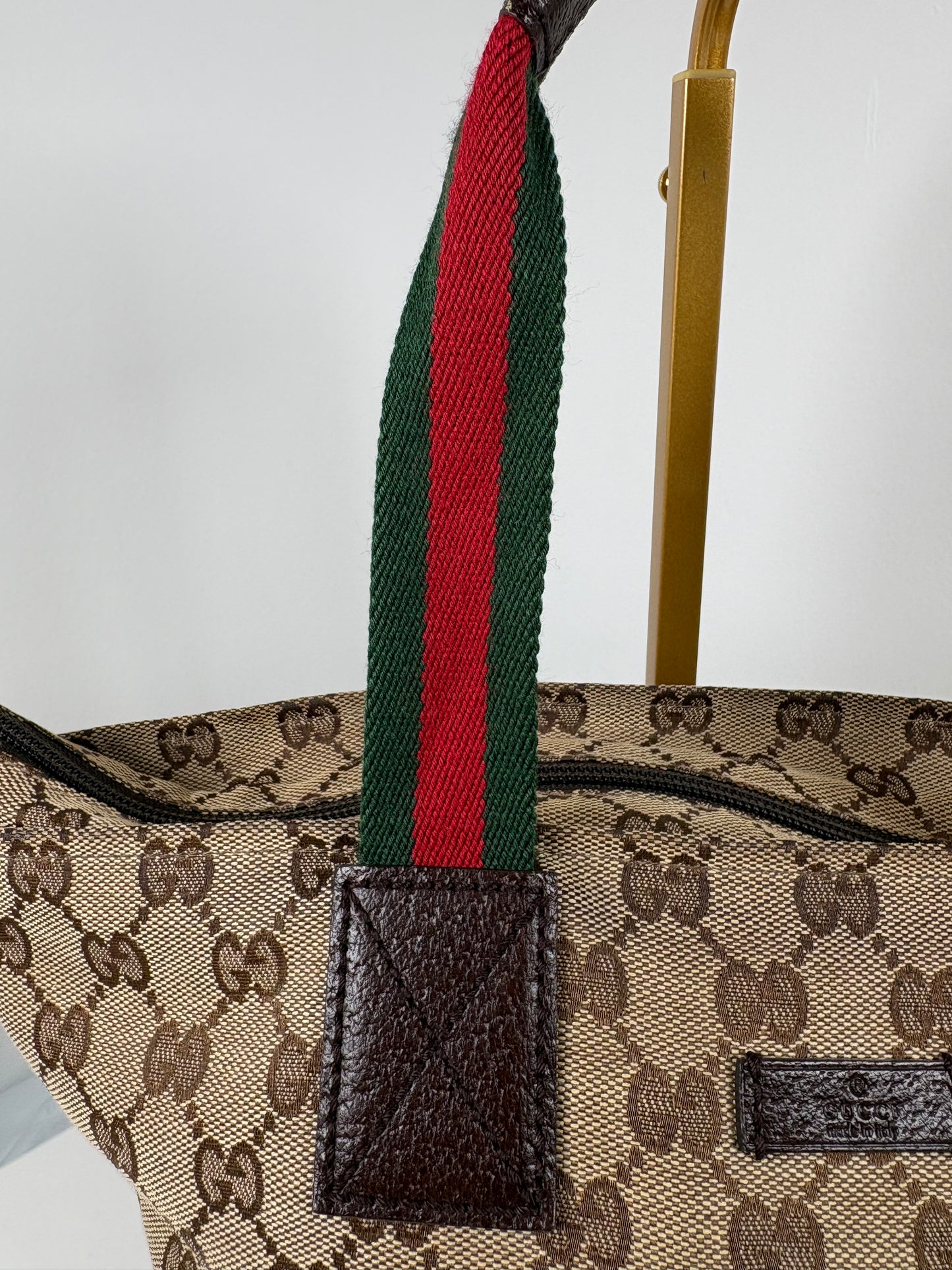 Pre-Owned GUCCI Monogram Web Handle Bucket Tote Handbag