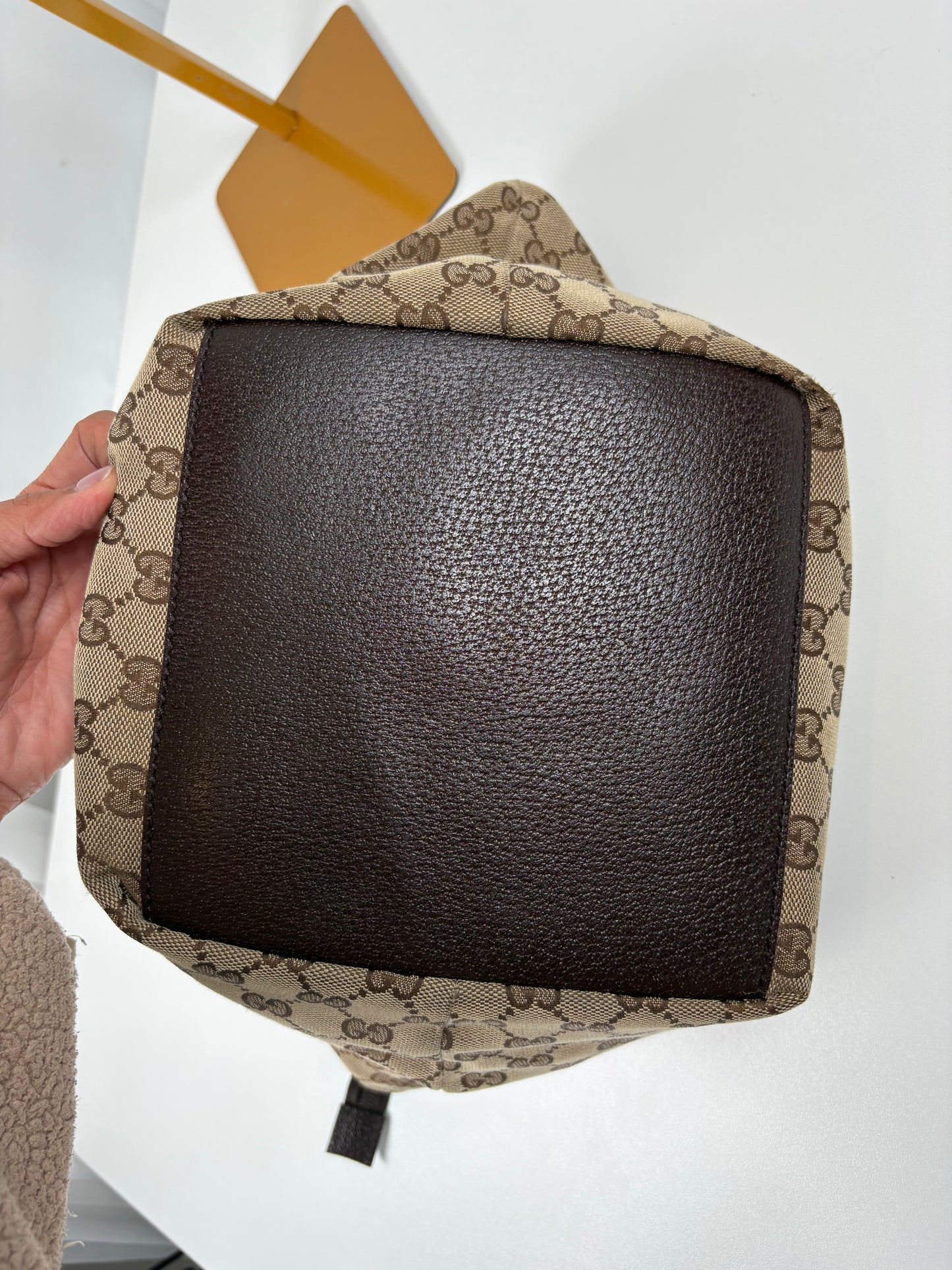 Pre-Owned GUCCI Monogram Web Handle Bucket Tote Handbag