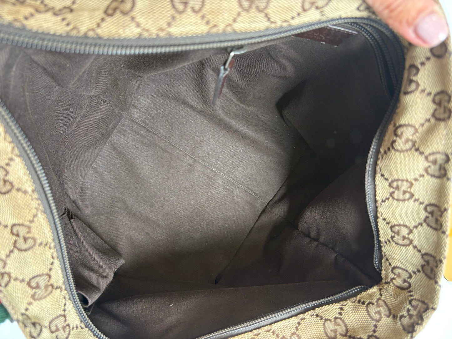 Pre-Owned GUCCI Monogram Web Handle Bucket Tote Handbag