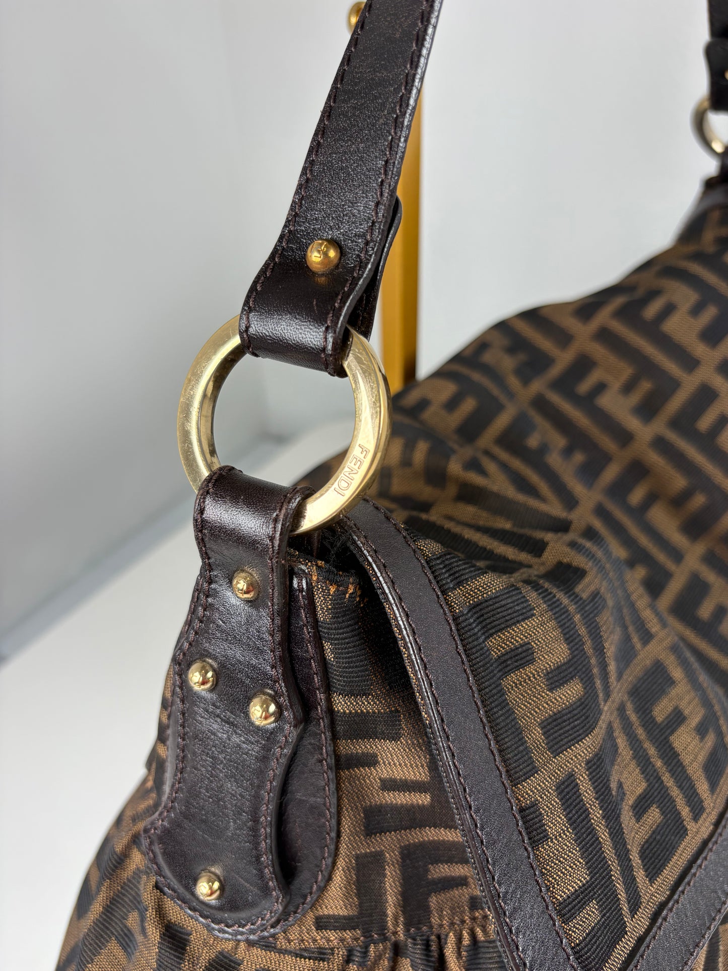 Pre-Owned FENDI Zucca FF Chef Handbag, Brown, Large